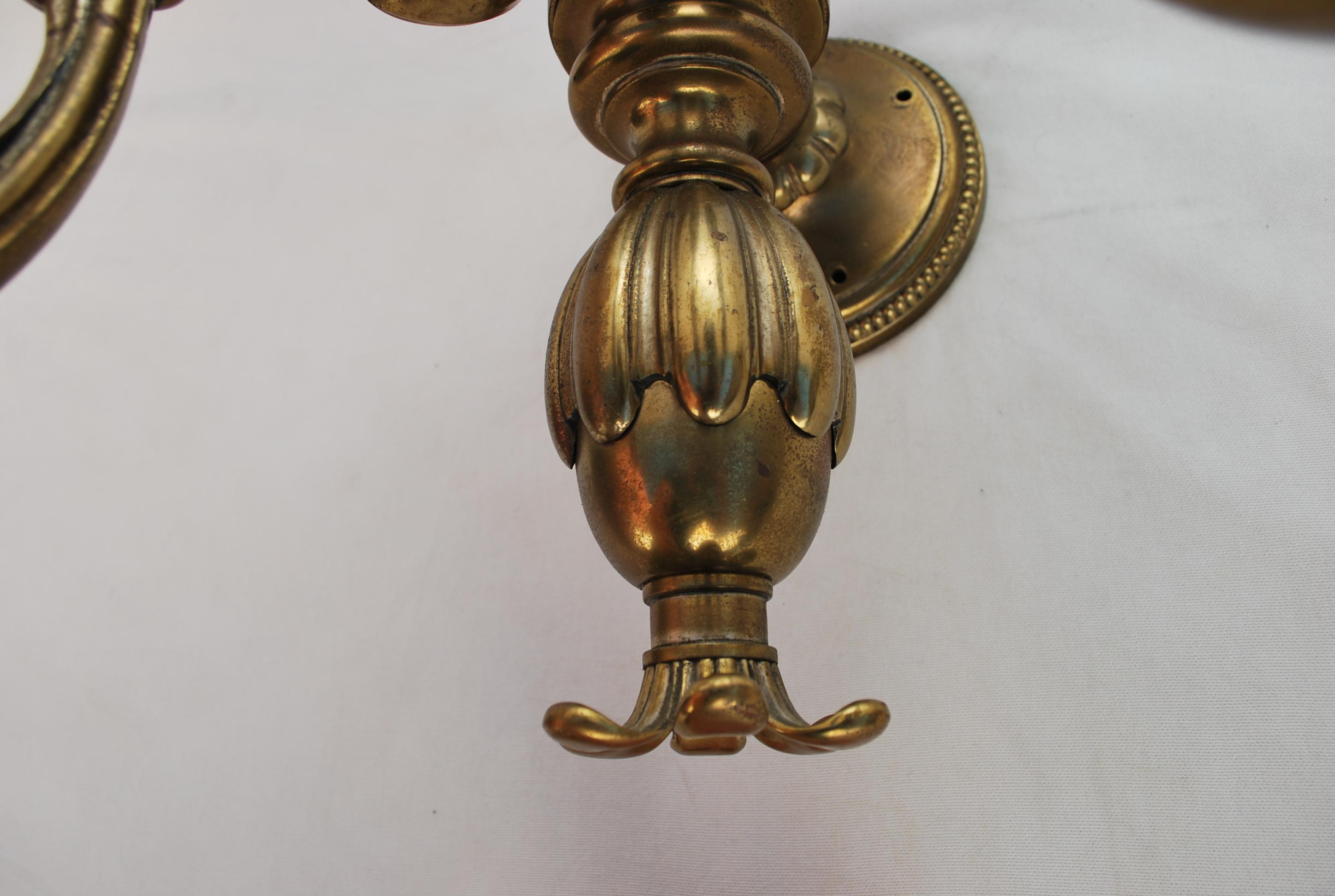 Rare Pair of Large 1920's brass sconces ( it is a set of three ) For Sale 1
