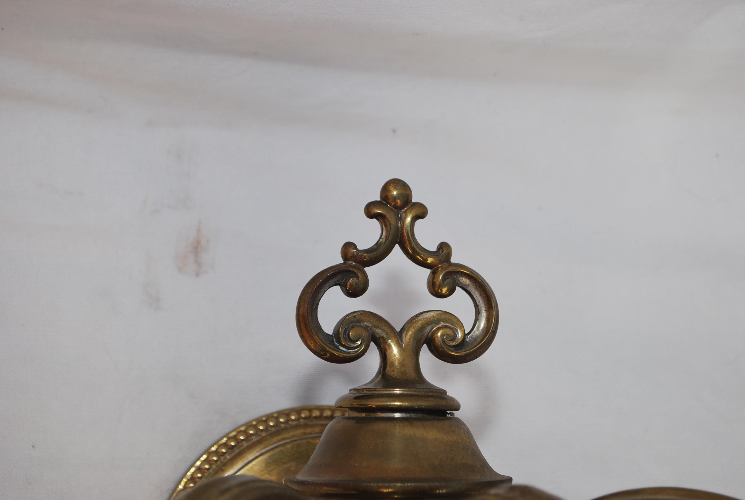 Rare Pair of Large 1920's brass sconces ( it is a set of three ) For Sale 2