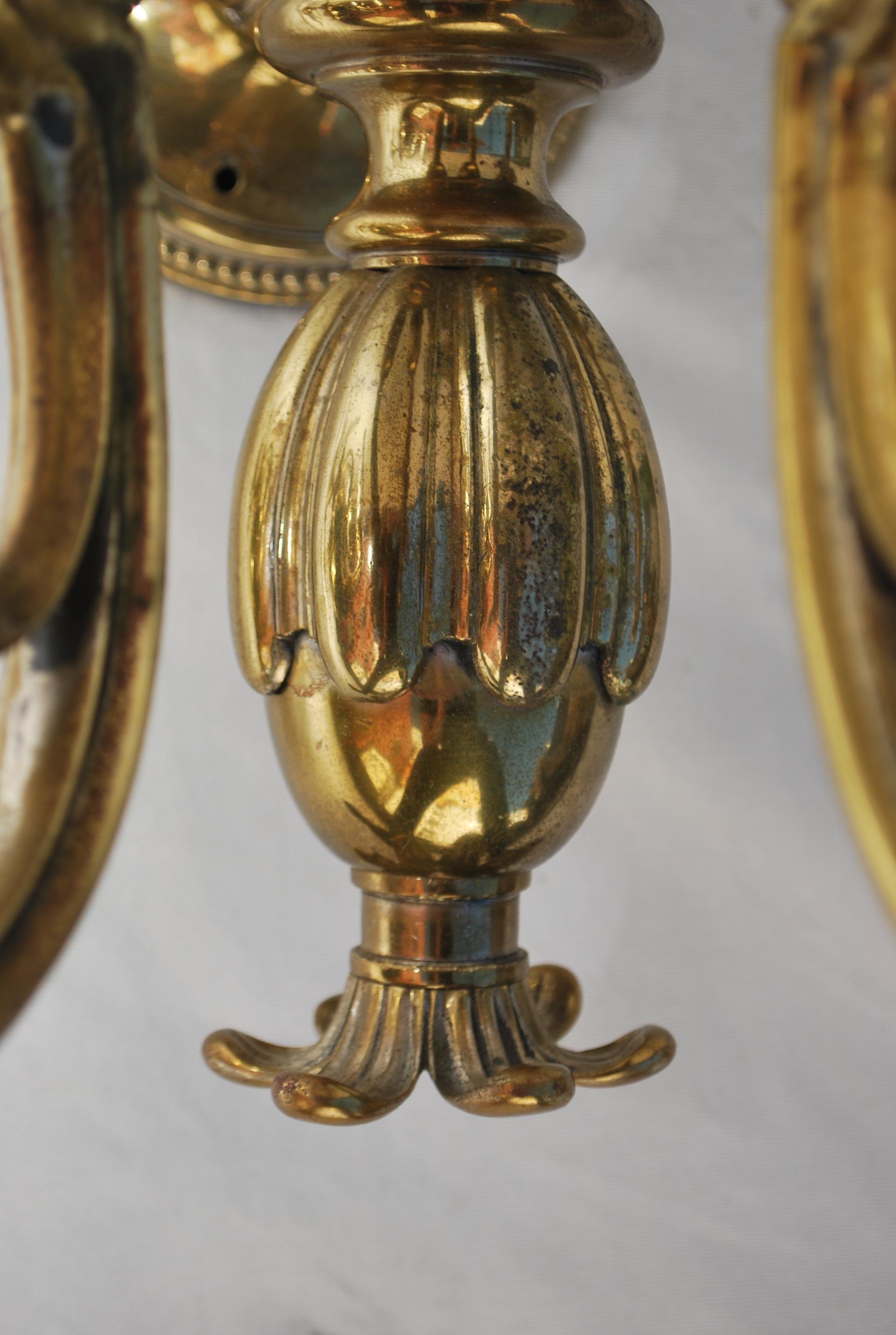 Rare Pair of Large 1920's brass sconces ( it is a set of three ) For Sale 3