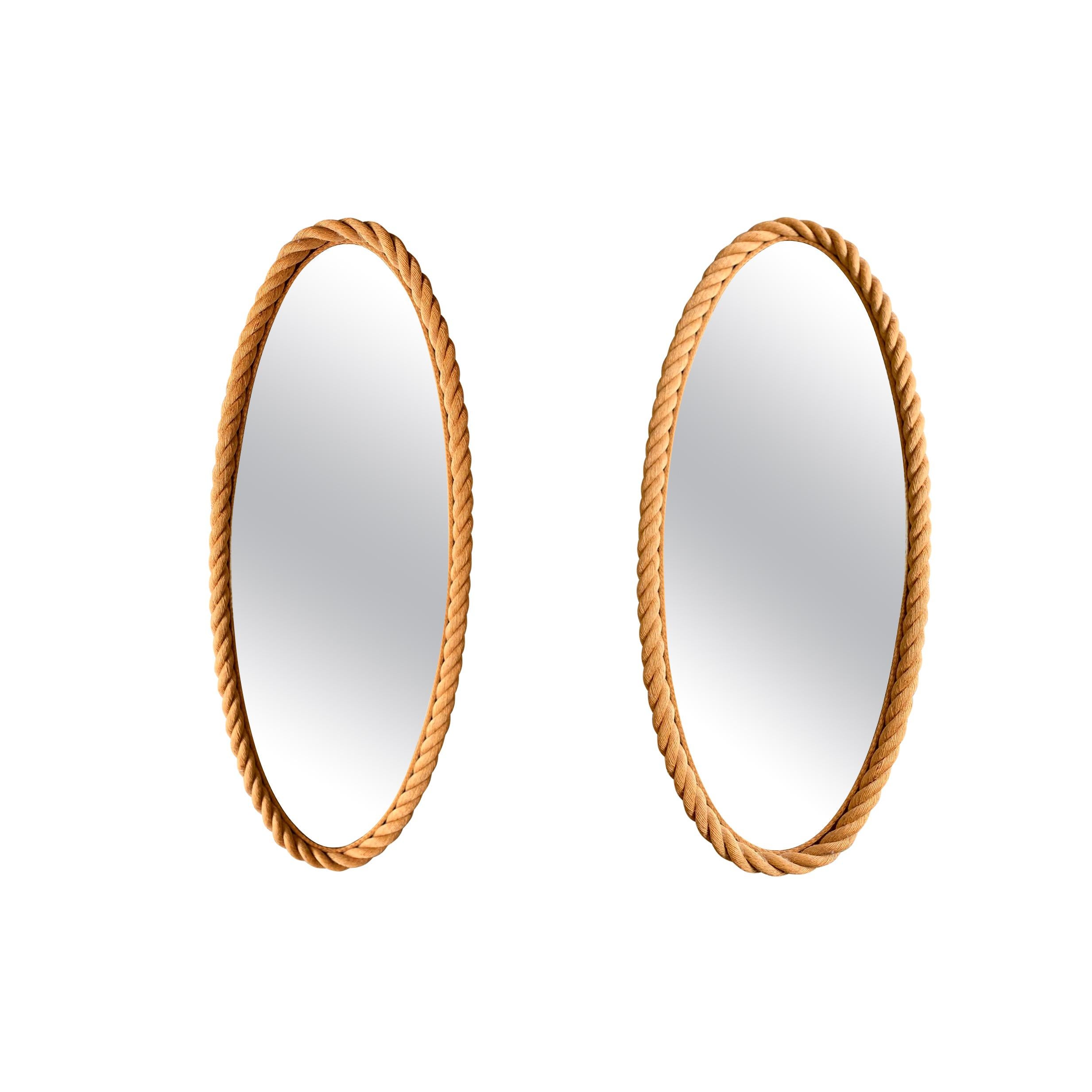 A Large 1950s French Riviera Oval Rope Mirrors by Audoux and Minet