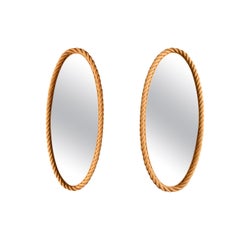 A Large 1950s French Riviera Oval Rope Mirrors by Audoux and Minet