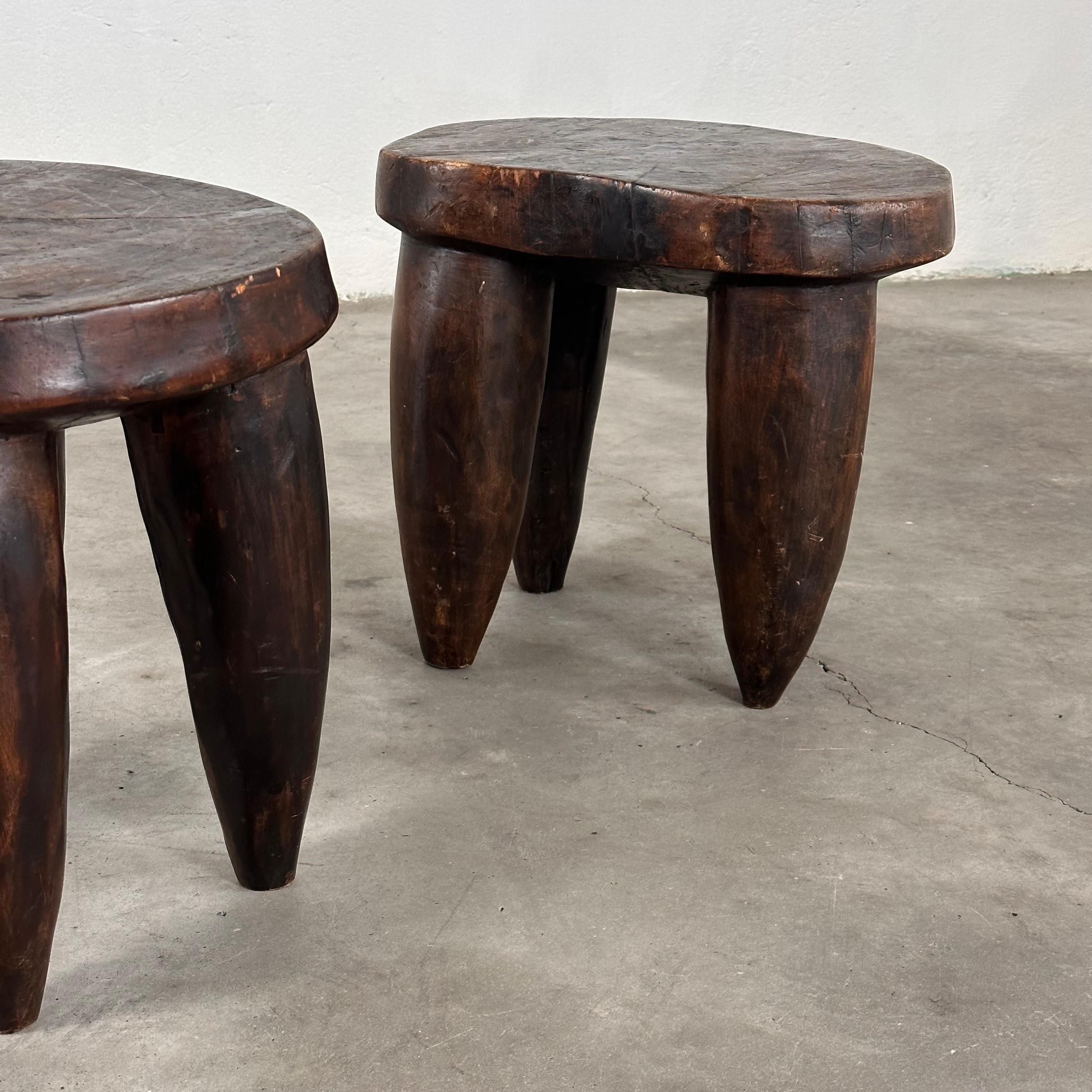 Rustic Rare Pair of Large African Senufo Stools, Late 20th Century, Highly Decorative For Sale