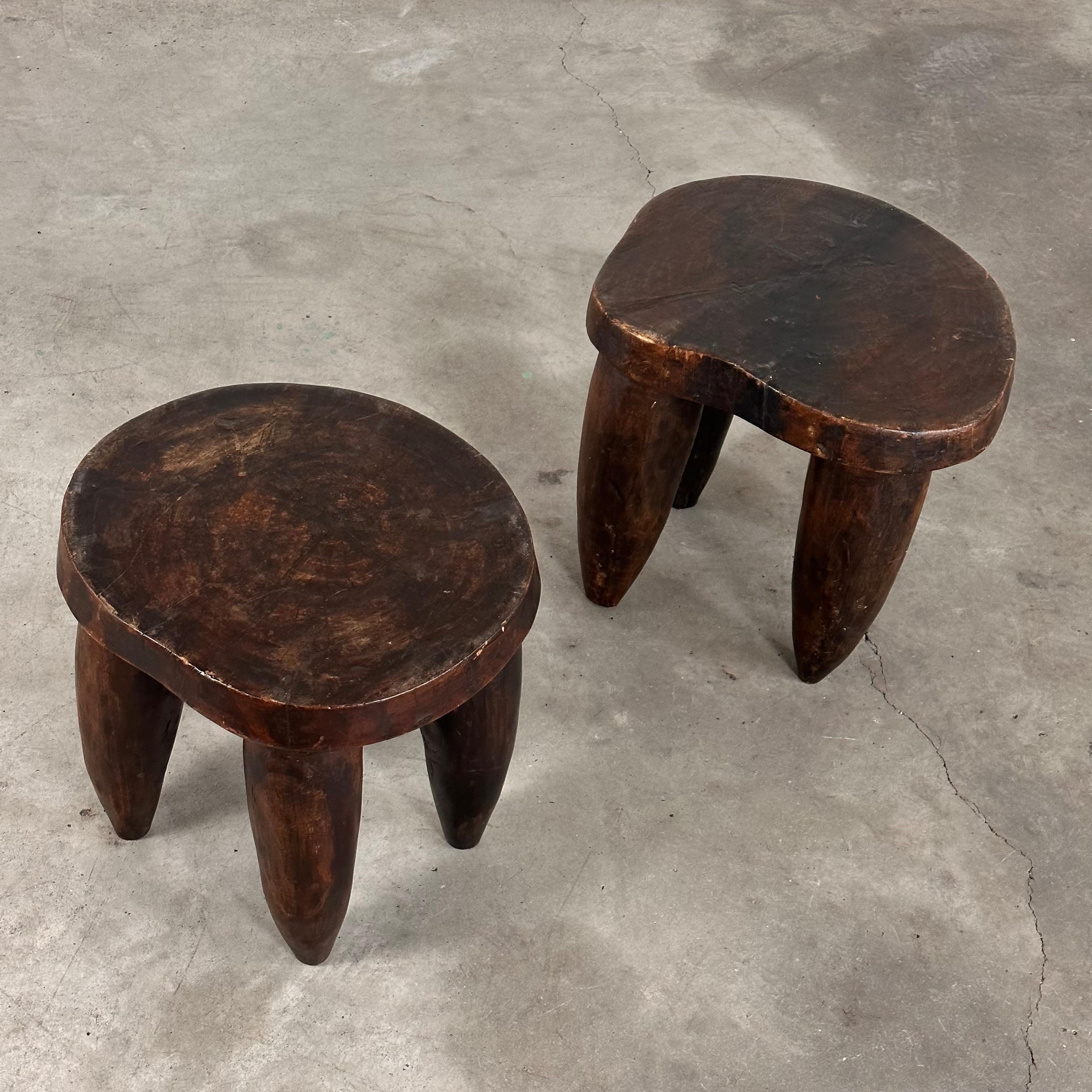 Hand-Crafted Rare Pair of Large African Senufo Stools, Late 20th Century, Highly Decorative For Sale