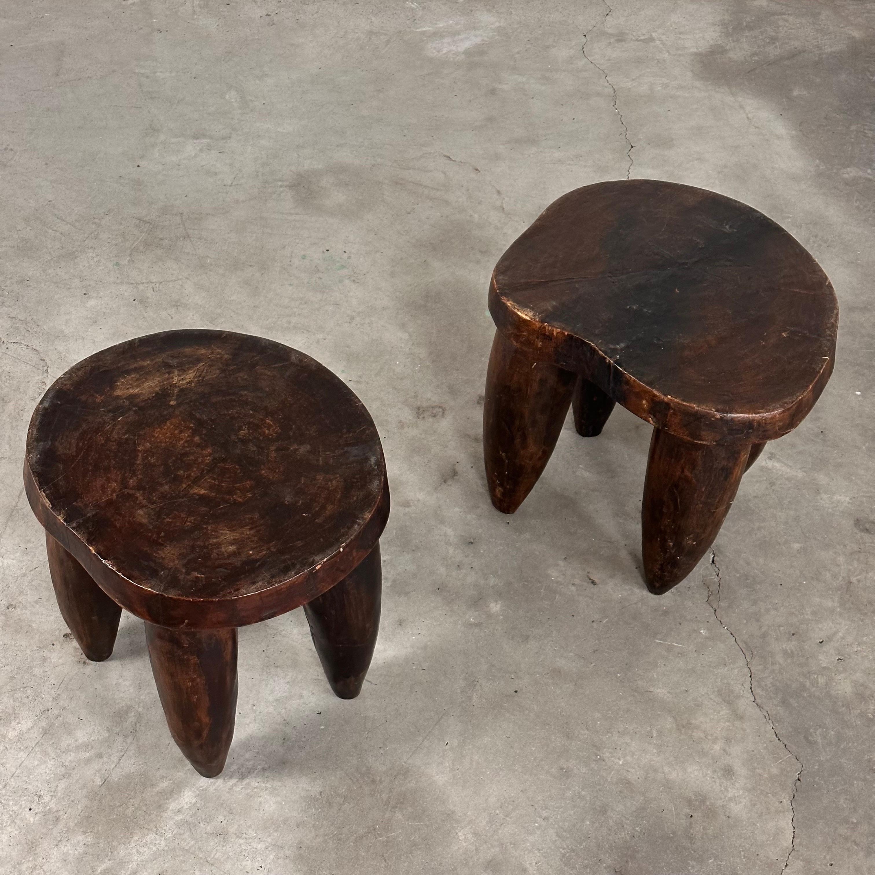 Wood Rare Pair of Large African Senufo Stools, Late 20th Century, Highly Decorative For Sale