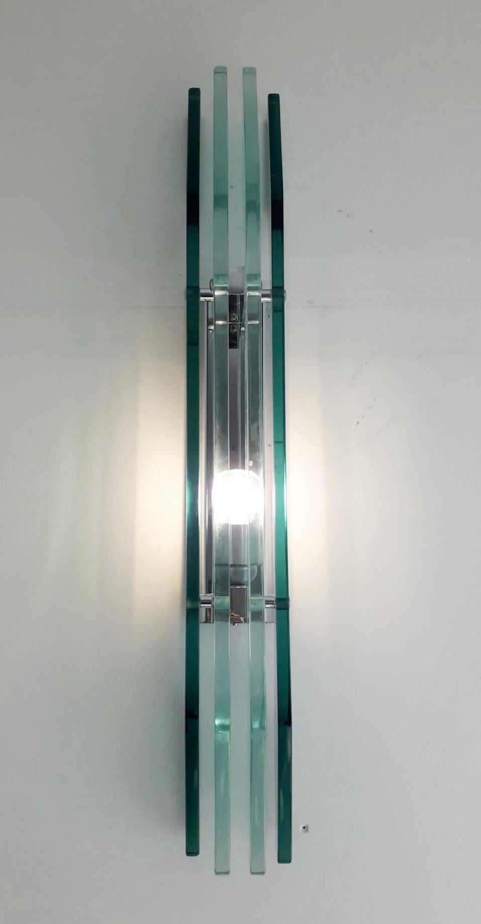 Glass Rare Pair of Large Beveled Sconces by Veca - 2 Pairs Available For Sale