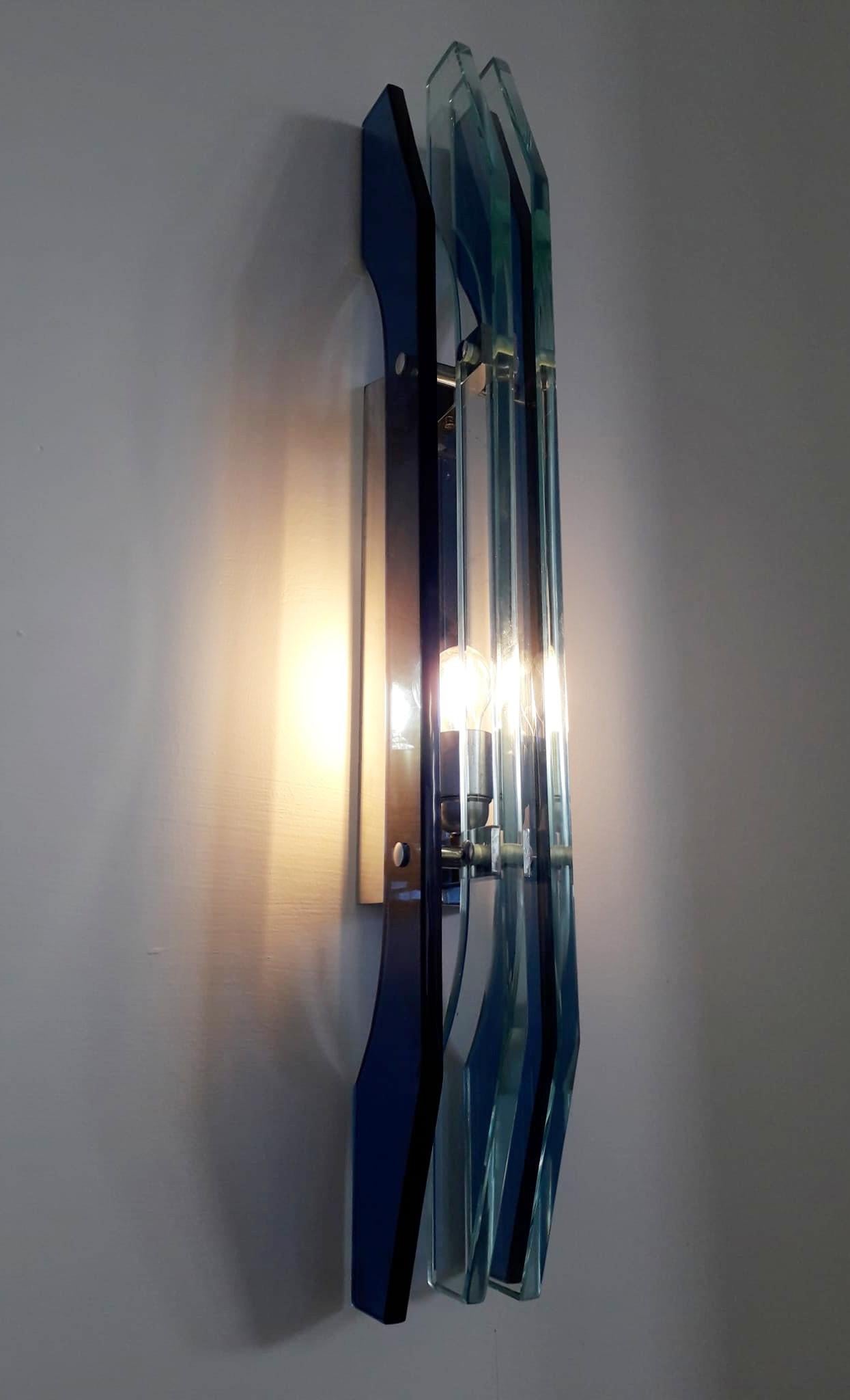 Mid-Century Modern Rare Pair of Large Beveled Sconces by Veca - 2 Pairs Available For Sale