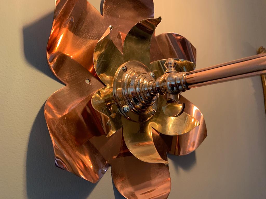 W A S Benson. Rare Pair of Large Brass and Copper Lily-Pad Reflector Wall Lights In Good Condition In London, GB