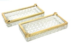 Rare Pair of Large Bronze Mounted Baccarat (Atrb) Ash/Cigar Trays, Circa 1950s