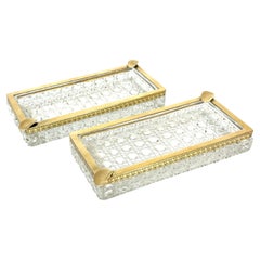 Rare paire de grands cendriers/cigares Baccarat (Atrb) montés sur bronze, vers les années 1950