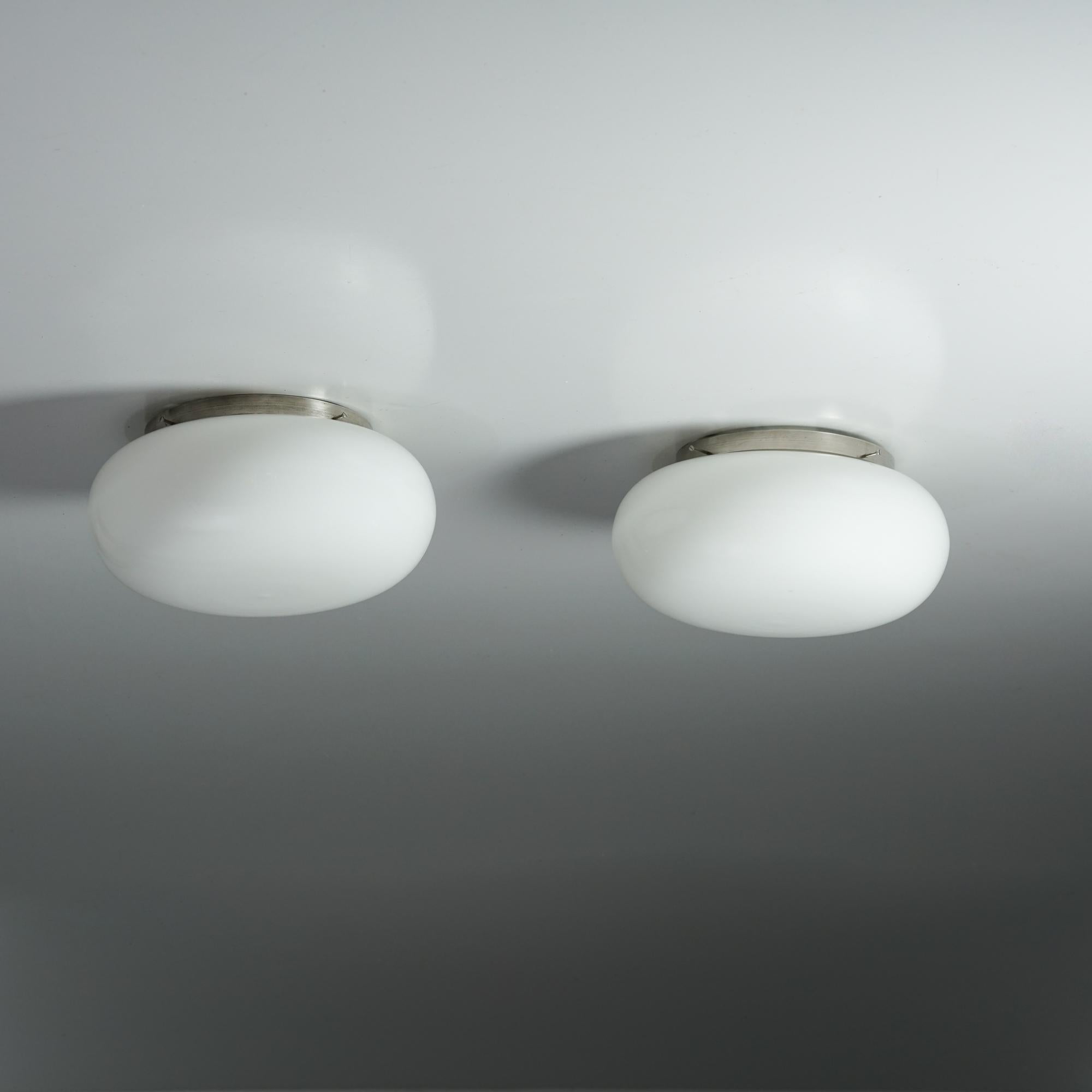 Finnish Rare Pair of Large Flush Mounts, Paavo Tynell, Taito Oy, 1930/1940s For Sale