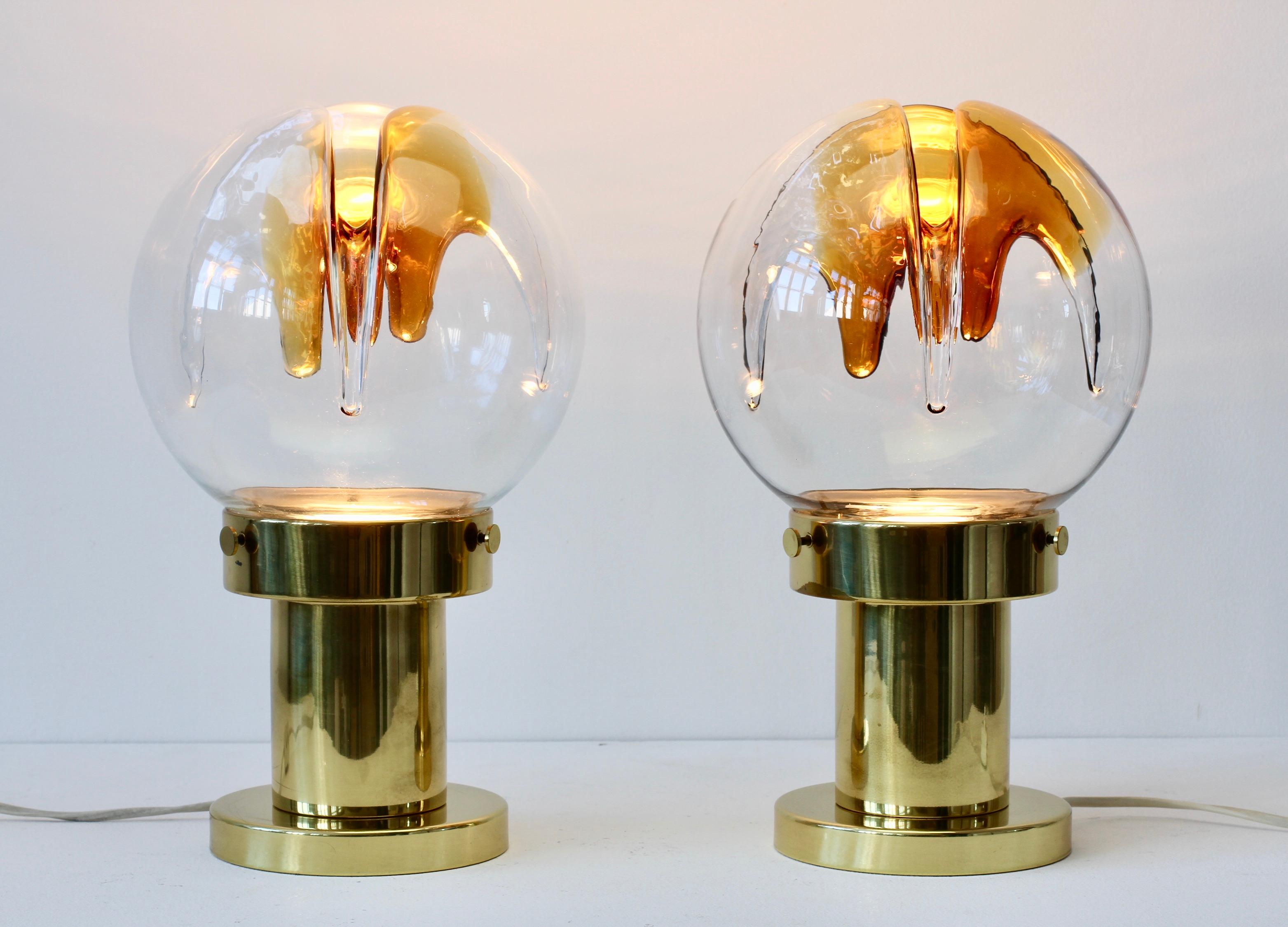 Rare Pair of Large Italian Textured Murano Glass Table Lamps by Kaiser Leuchten For Sale 5