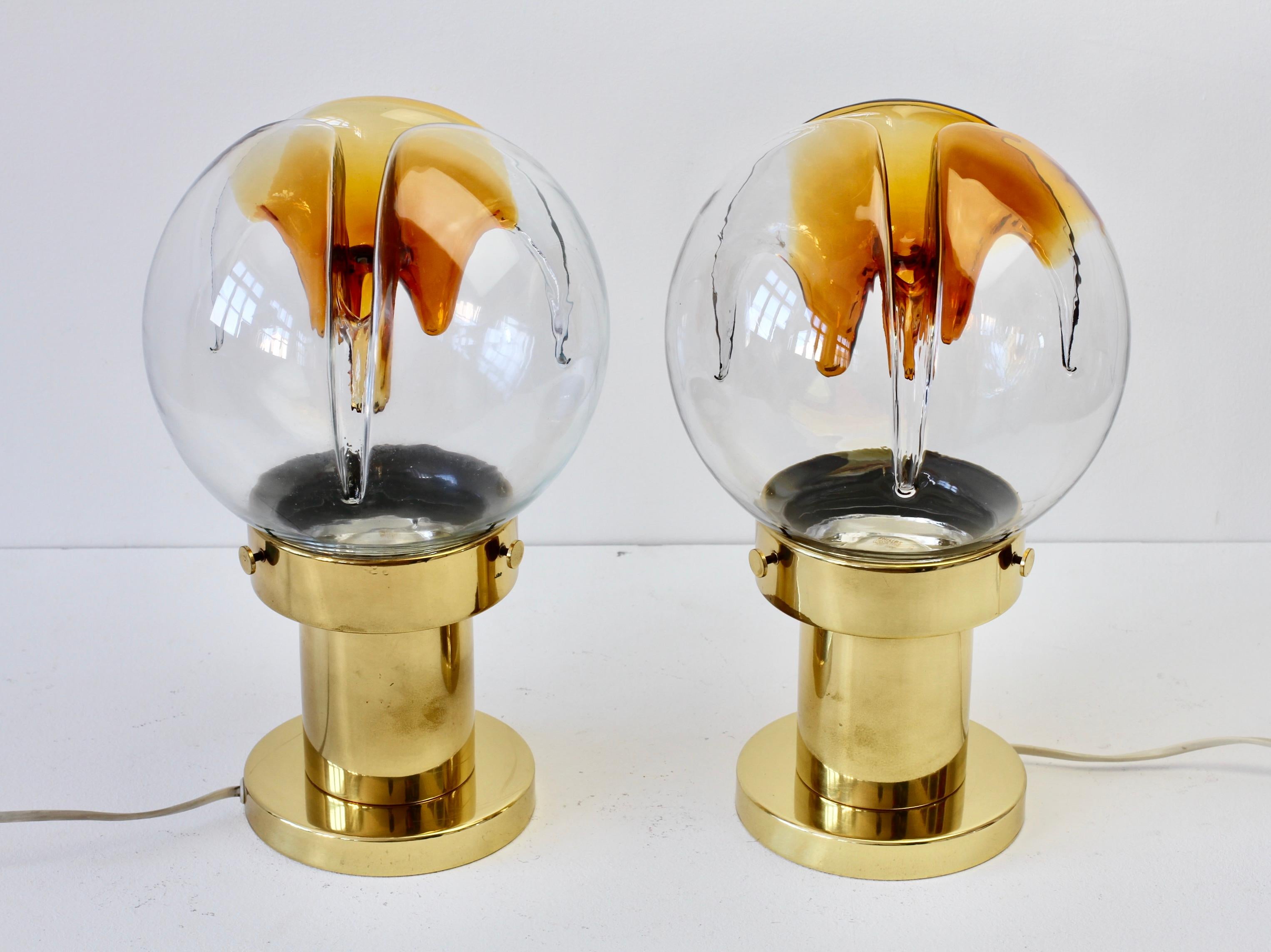 Paire rare de grandes lampes de bureau italiennes en verre de Murano texturé par Kaiser Leuchten en vente 8