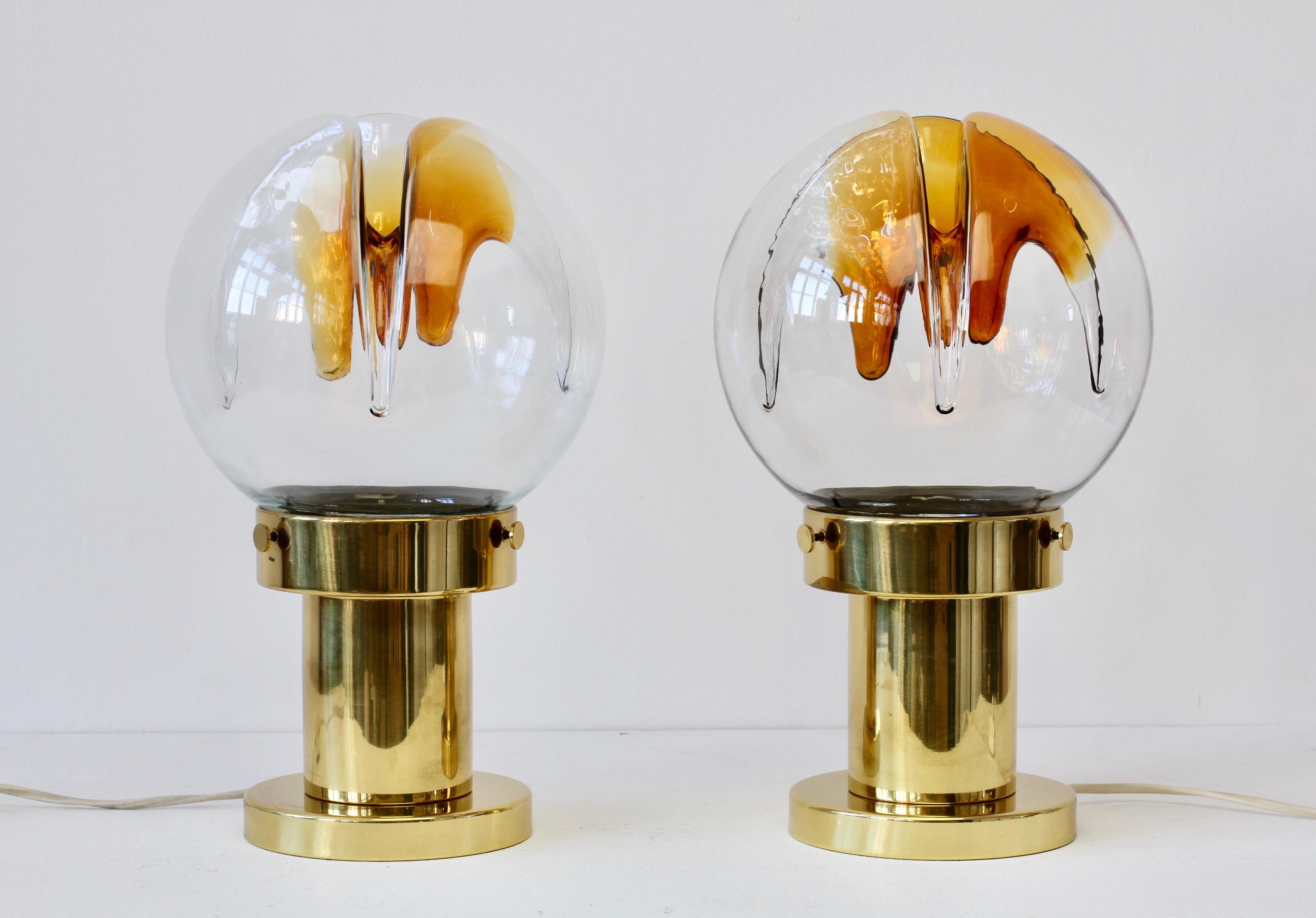 Rare Pair of Large Italian Textured Murano Glass Table Lamps by Kaiser Leuchten For Sale 7