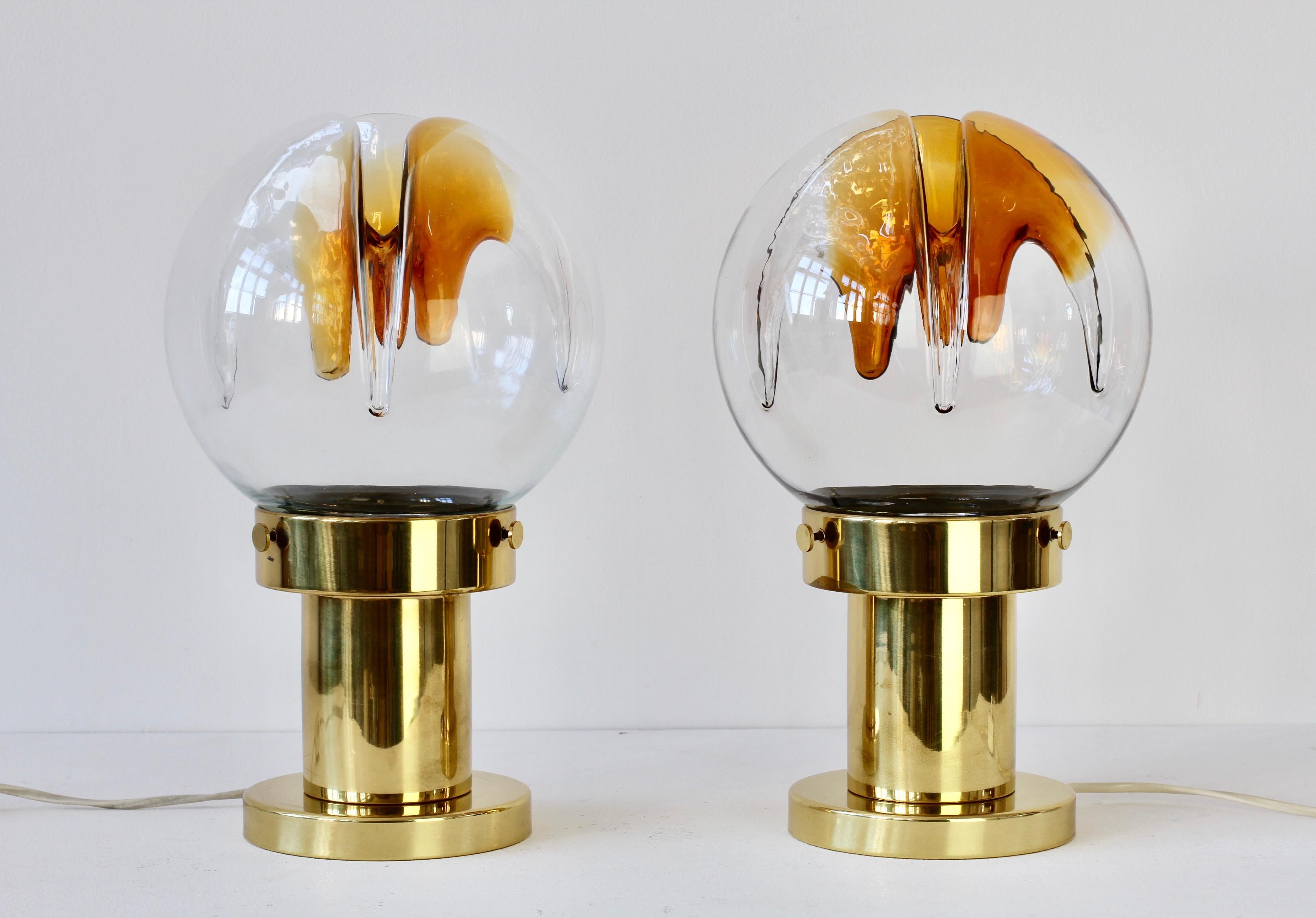 Rare Pair of Large Italian Textured Murano Glass Table Lamps by Kaiser Leuchten For Sale 8