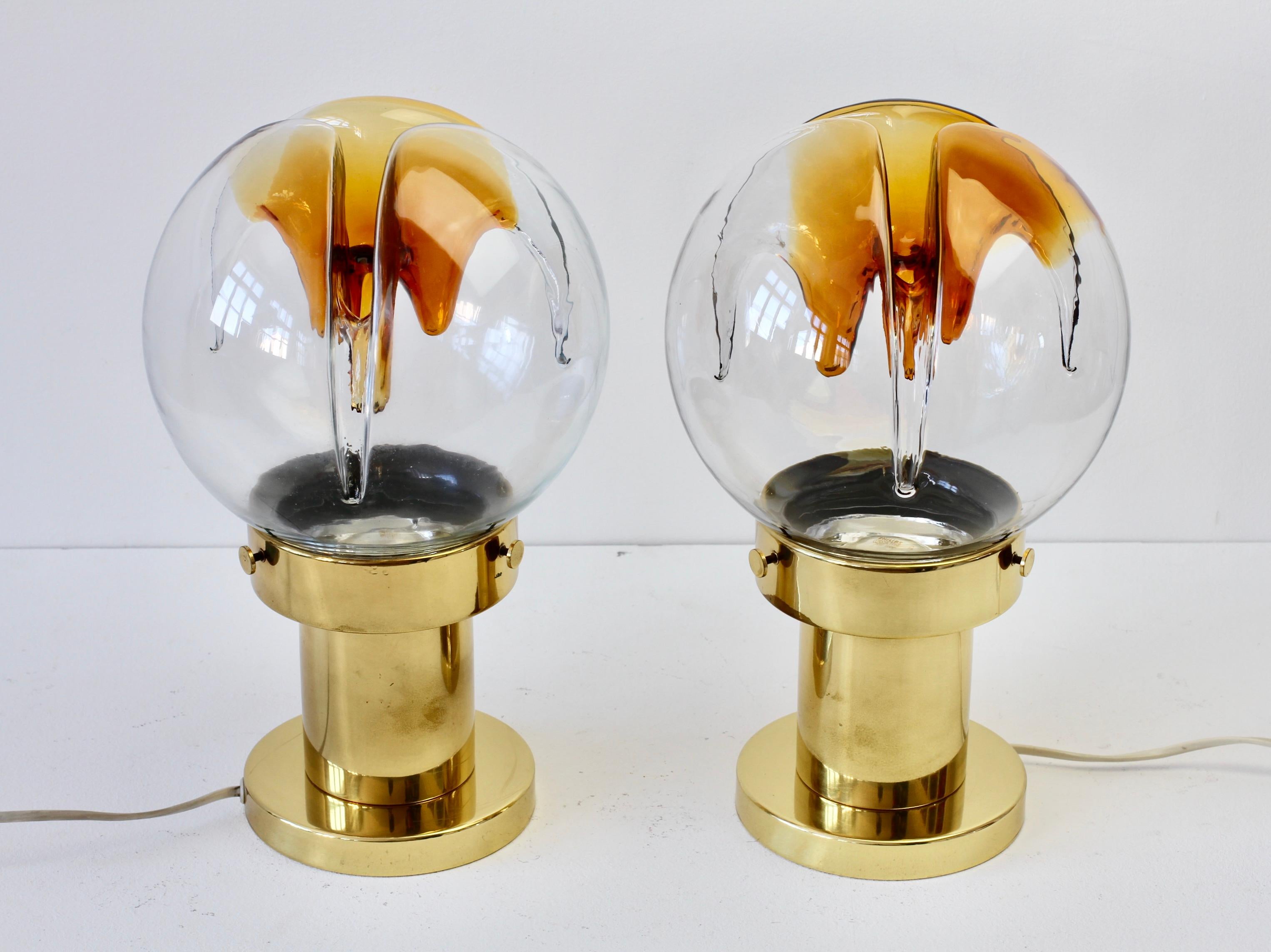 German Rare Pair of Large Italian Textured Murano Glass Table Lamps by Kaiser Leuchten For Sale
