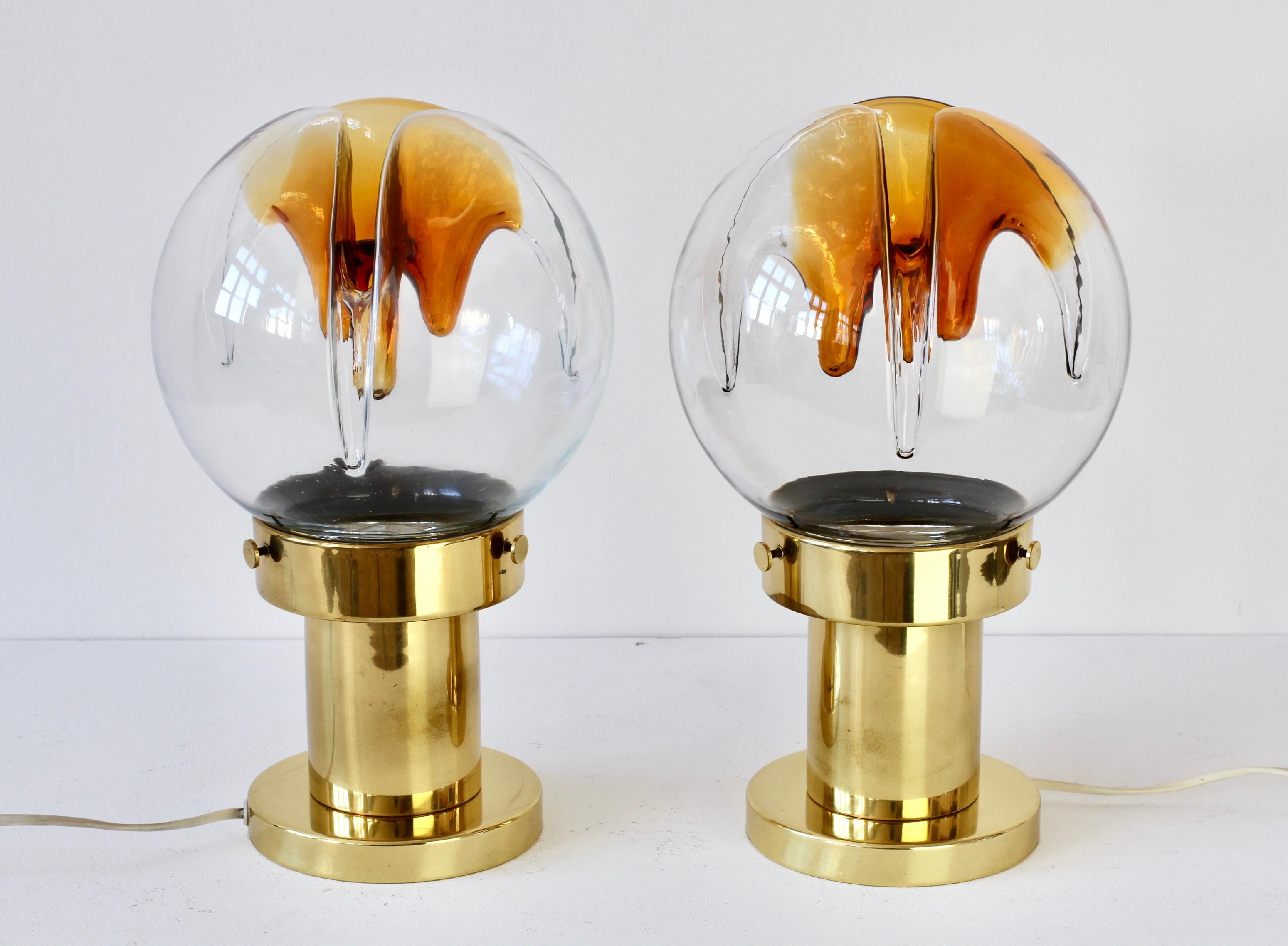 Molded Rare Pair of Large Italian Textured Murano Glass Table Lamps by Kaiser Leuchten For Sale
