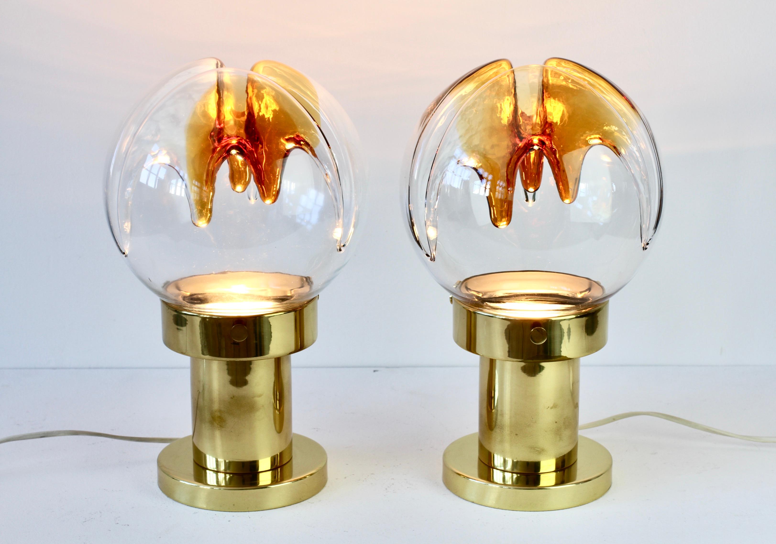 20th Century Rare Pair of Large Italian Textured Murano Glass Table Lamps by Kaiser Leuchten For Sale