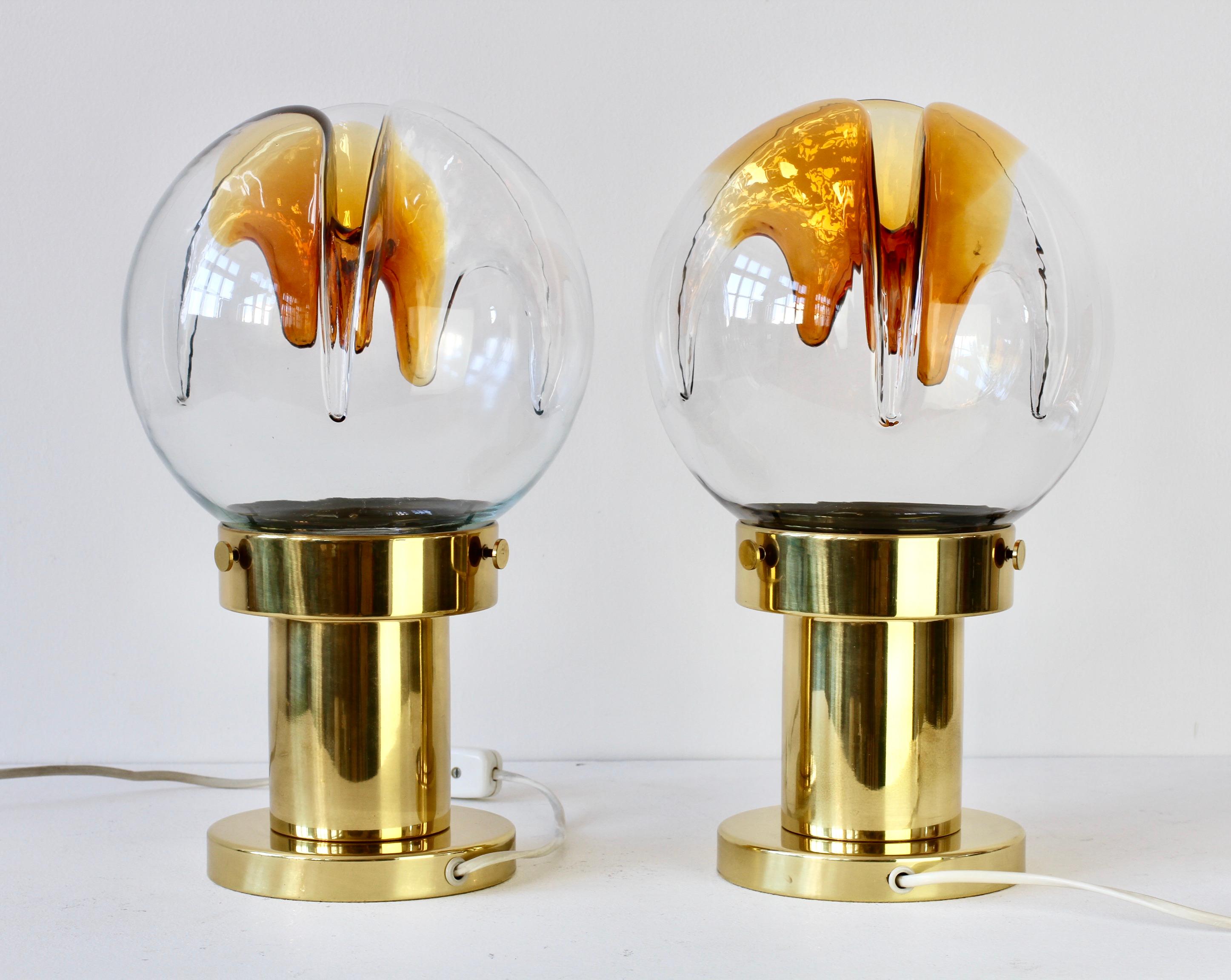 Paire rare de grandes lampes de bureau italiennes en verre de Murano texturé par Kaiser Leuchten en vente 2