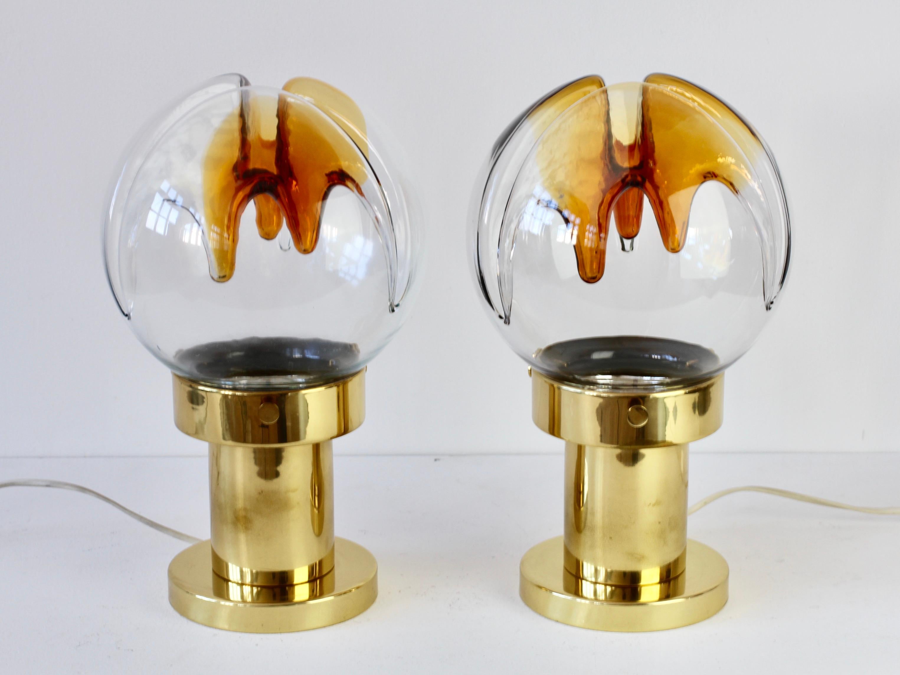 Rare Pair of Large Italian Textured Murano Glass Table Lamps by Kaiser Leuchten For Sale 1