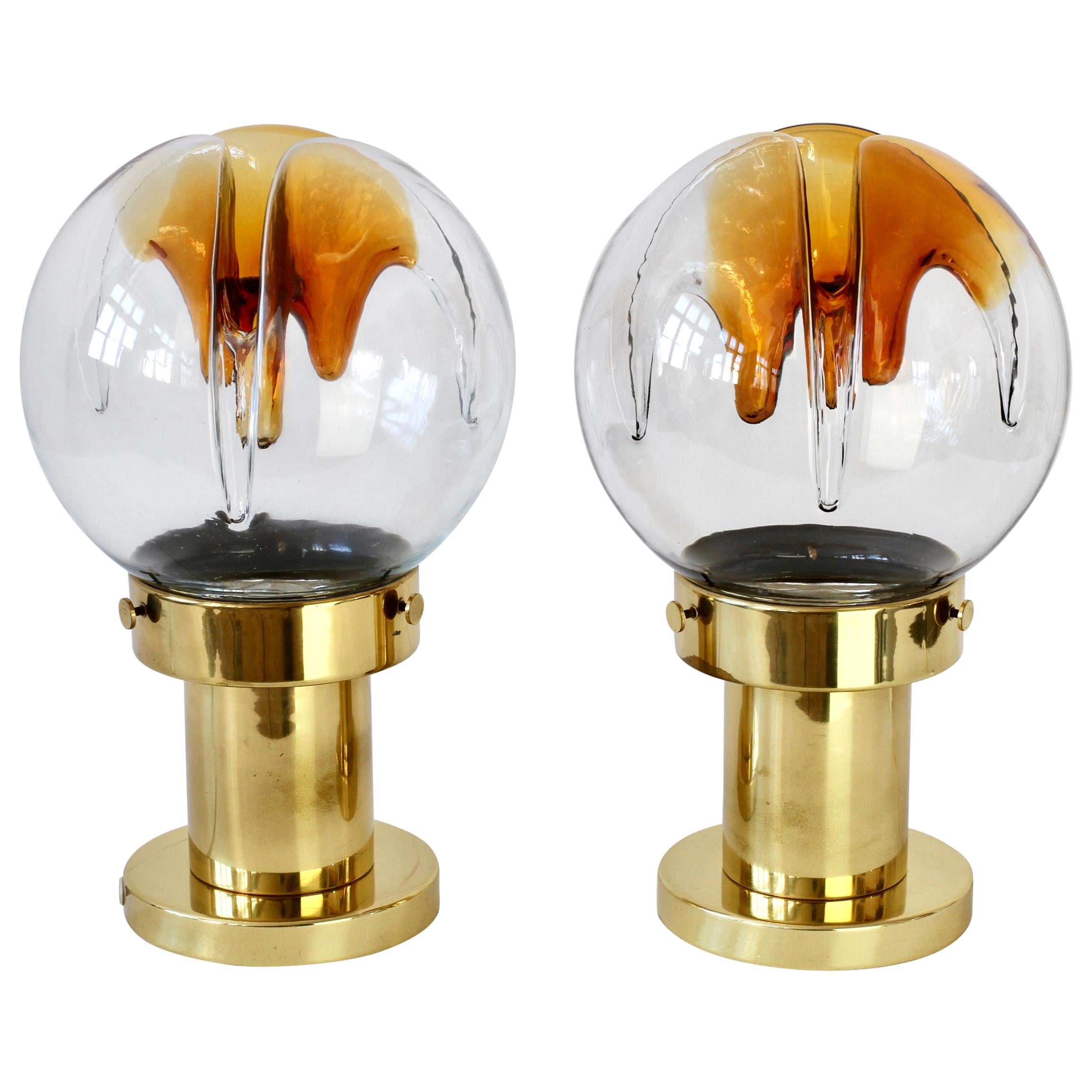 Rare Pair of Large Italian Textured Murano Glass Table Lamps by Kaiser Leuchten For Sale