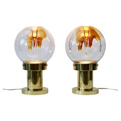 Rare paire de grandes lampes de bureau italiennes en verre de Murano texturé par Kaiser Leuchten