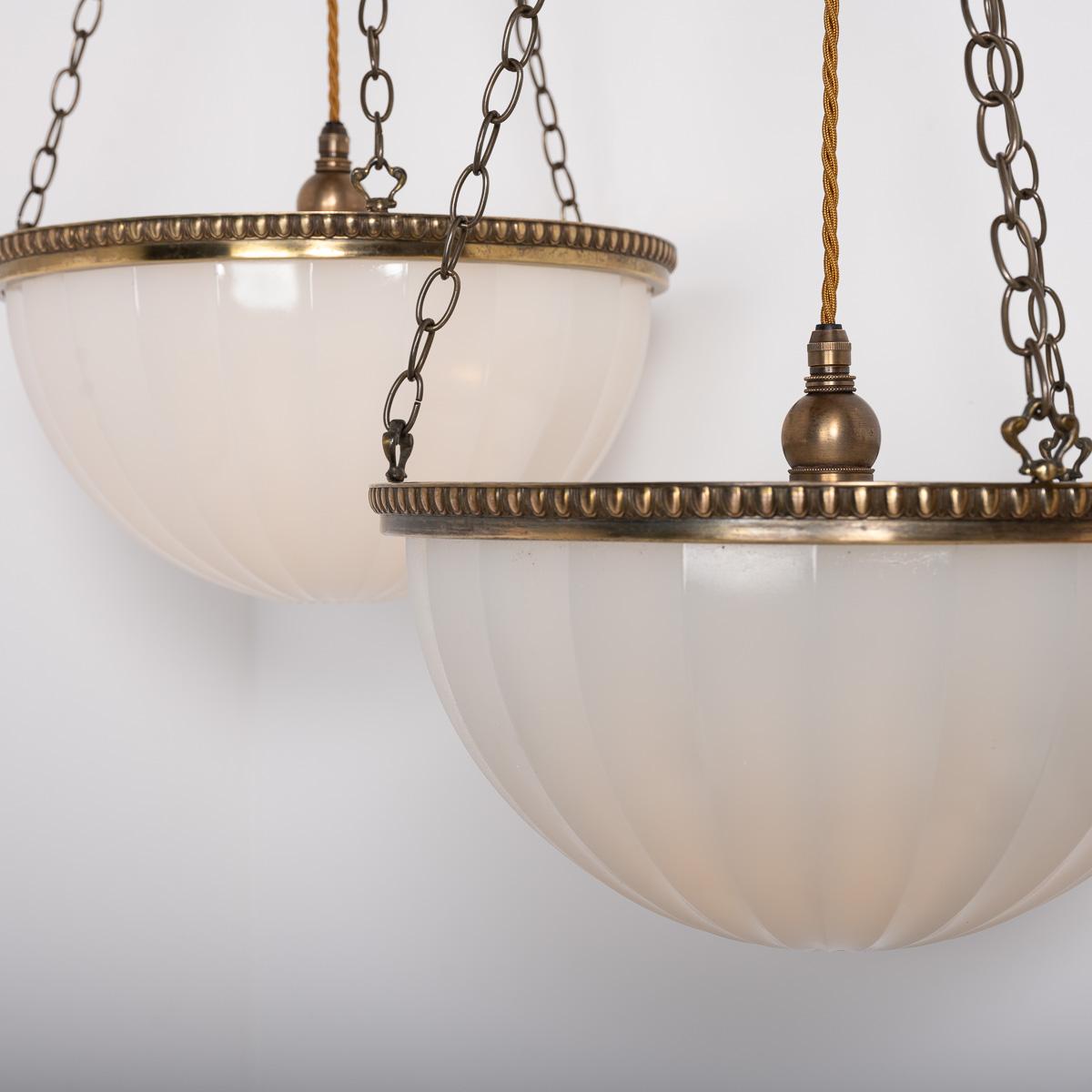 Rare Pair of Large Jefferson Moonstone Plafonnier Lights with Cast Brass Fitting 11