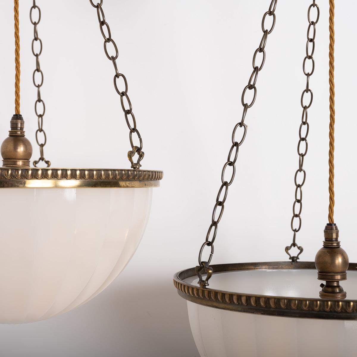 Rare Pair of Large Jefferson Moonstone Plafonnier Lights with Cast Brass Fitting 12
