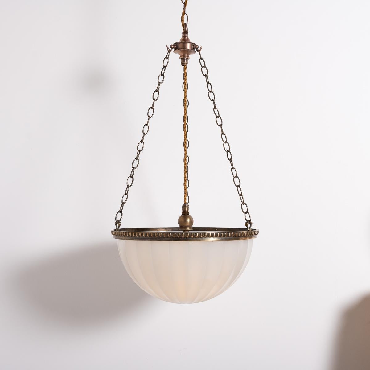 Molded Rare Pair of Large Jefferson Moonstone Plafonnier Lights with Cast Brass Fitting