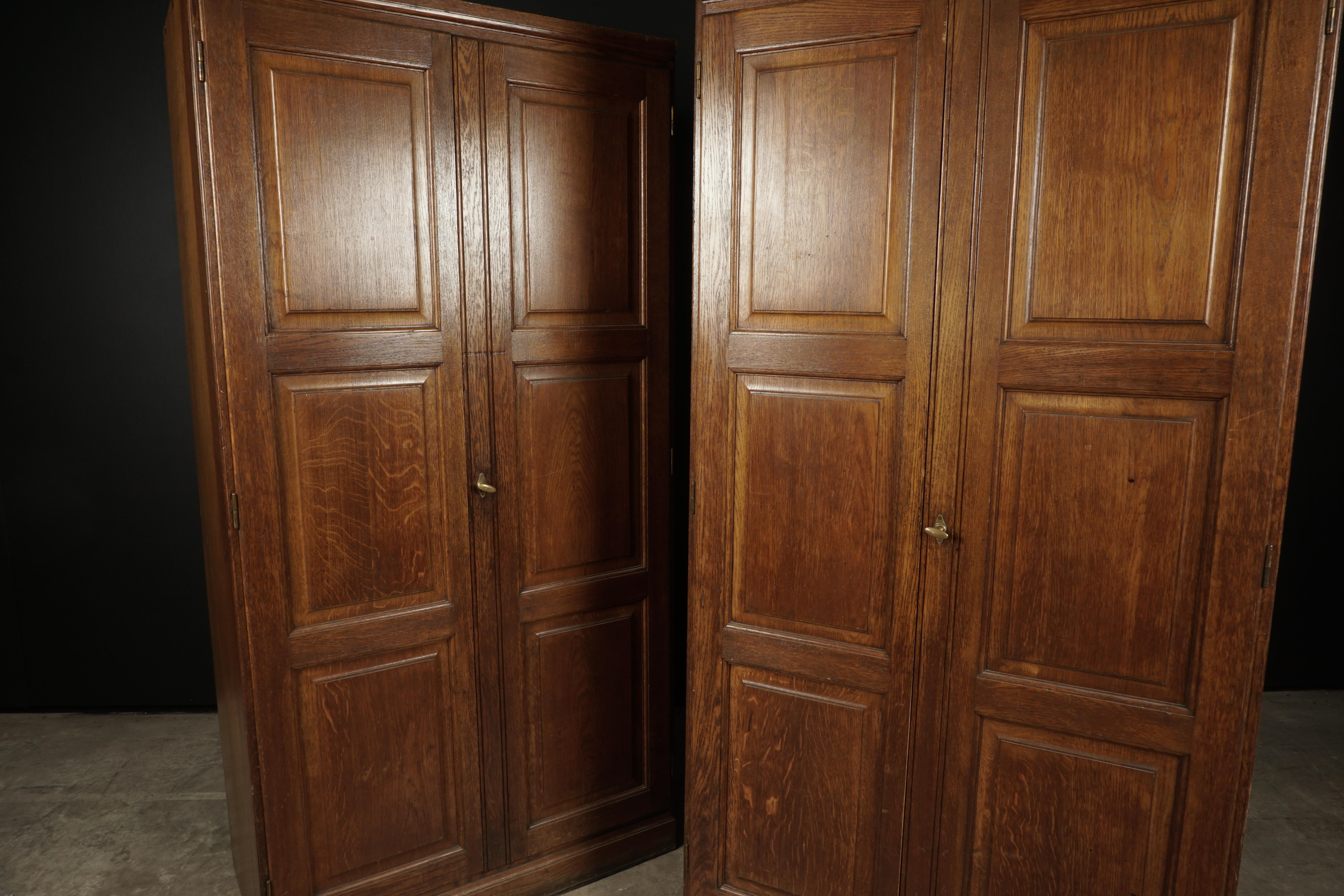 Rare Pair of Large Oak Wardrobe Cabinets from Denmark, circa 1950 In Good Condition In Nashville, TN