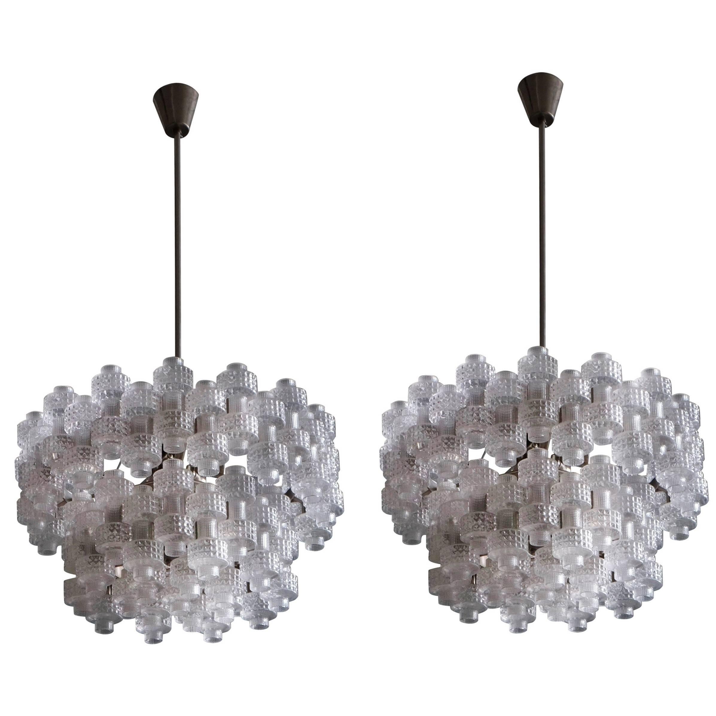 Rare Pair of Large Orrefors Chandeliers Model Festival by Gert Nyström, 1950s