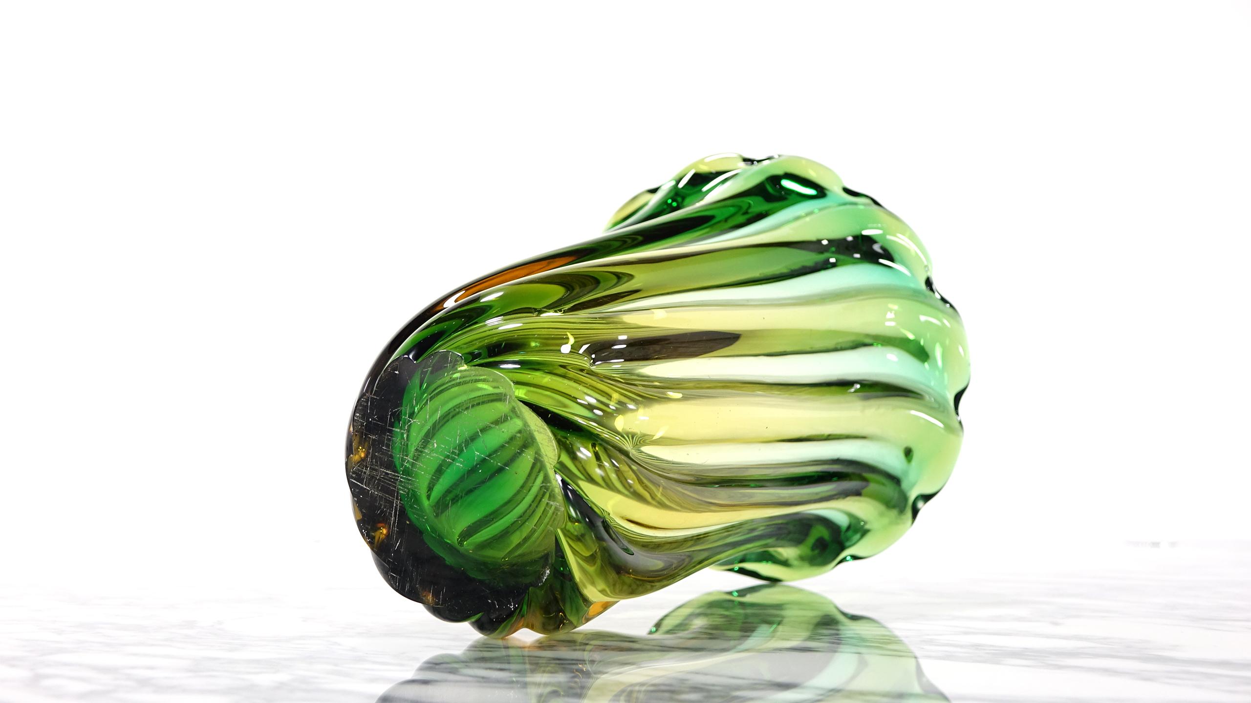 Rare Pair of Large Sized Green Murano Vases, Unique Colorful Masterpiece 8