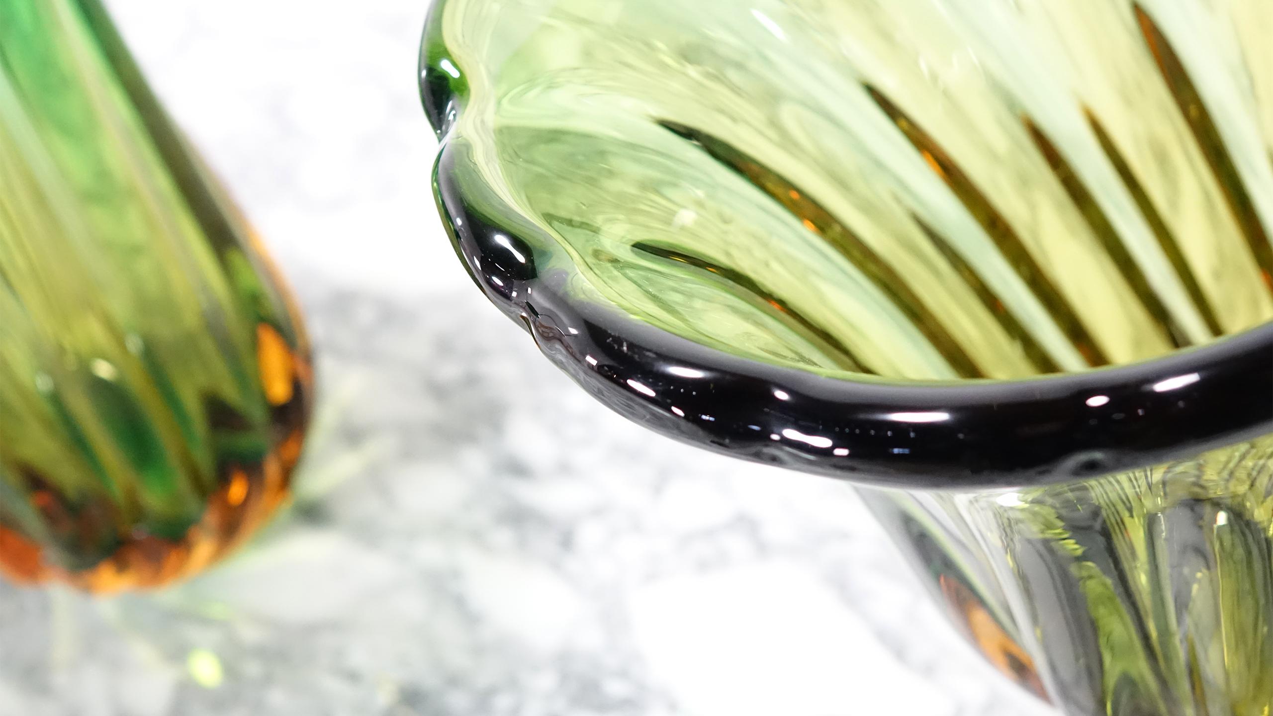 Mid-20th Century Rare Pair of Large Sized Green Murano Vases, Unique Colorful Masterpiece