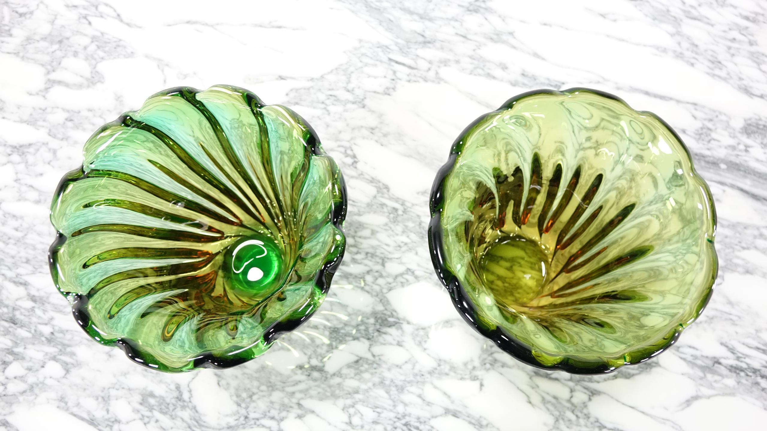 Rare Pair of Large Sized Green Murano Vases, Unique Colorful Masterpiece 2