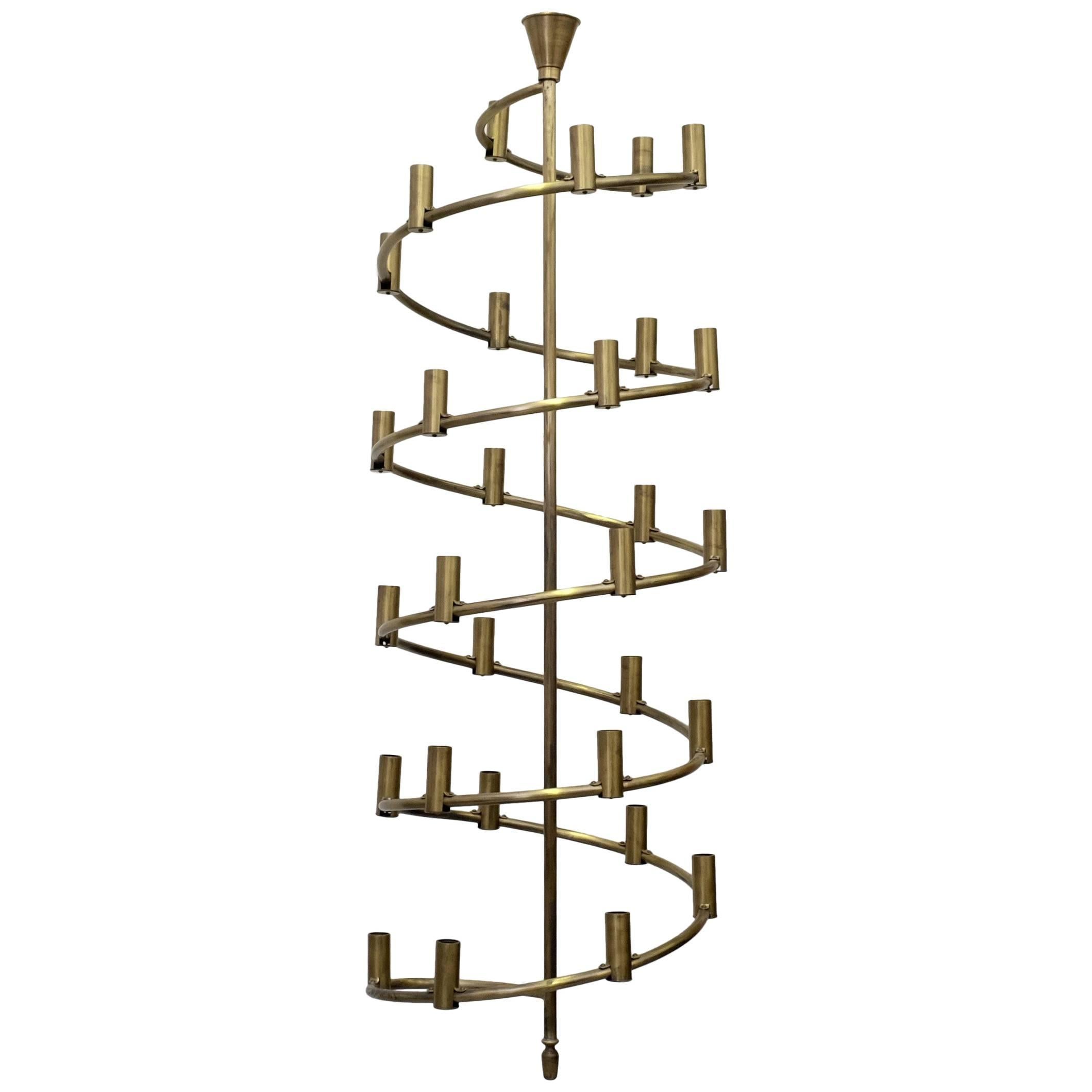 Rare pair of large Swedish brass Chandeliers, 1960s