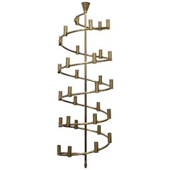 Rare pair of large Swedish brass Chandeliers, 1960s