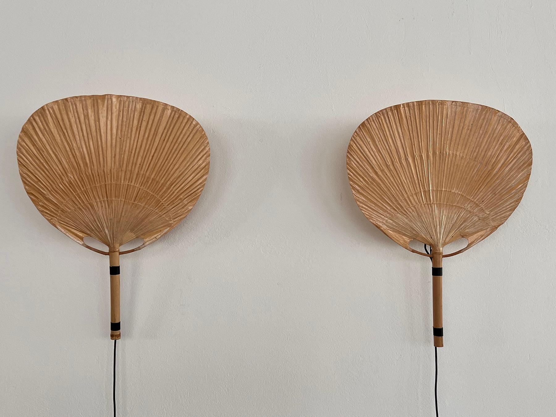 Rare Pair of Large Uchiwa Wall Sconces by Ingo Maurer, Germany, 1973 13