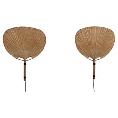 Vintage Rare Pair of Large Uchiwa Wall Sconces by Ingo Maurer, Germany, 1973