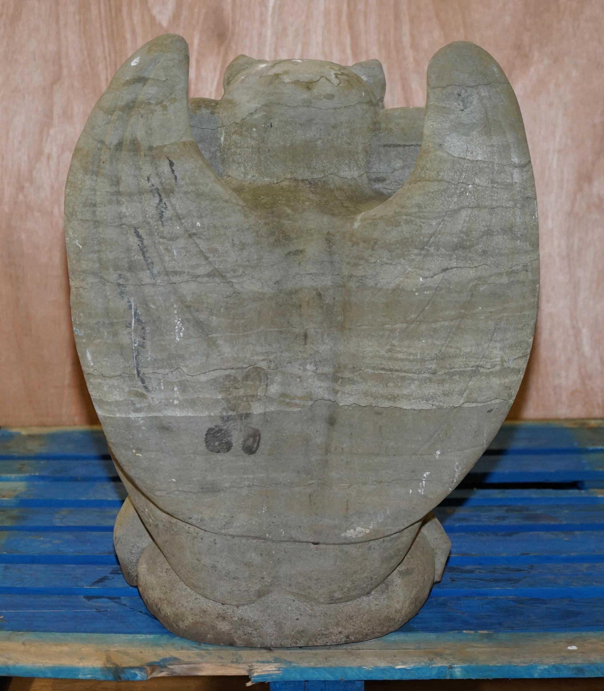 20th Century Rare Pair of Large Vintage Solid Carved Granite Rock Gargoyle Statues Gate Posts