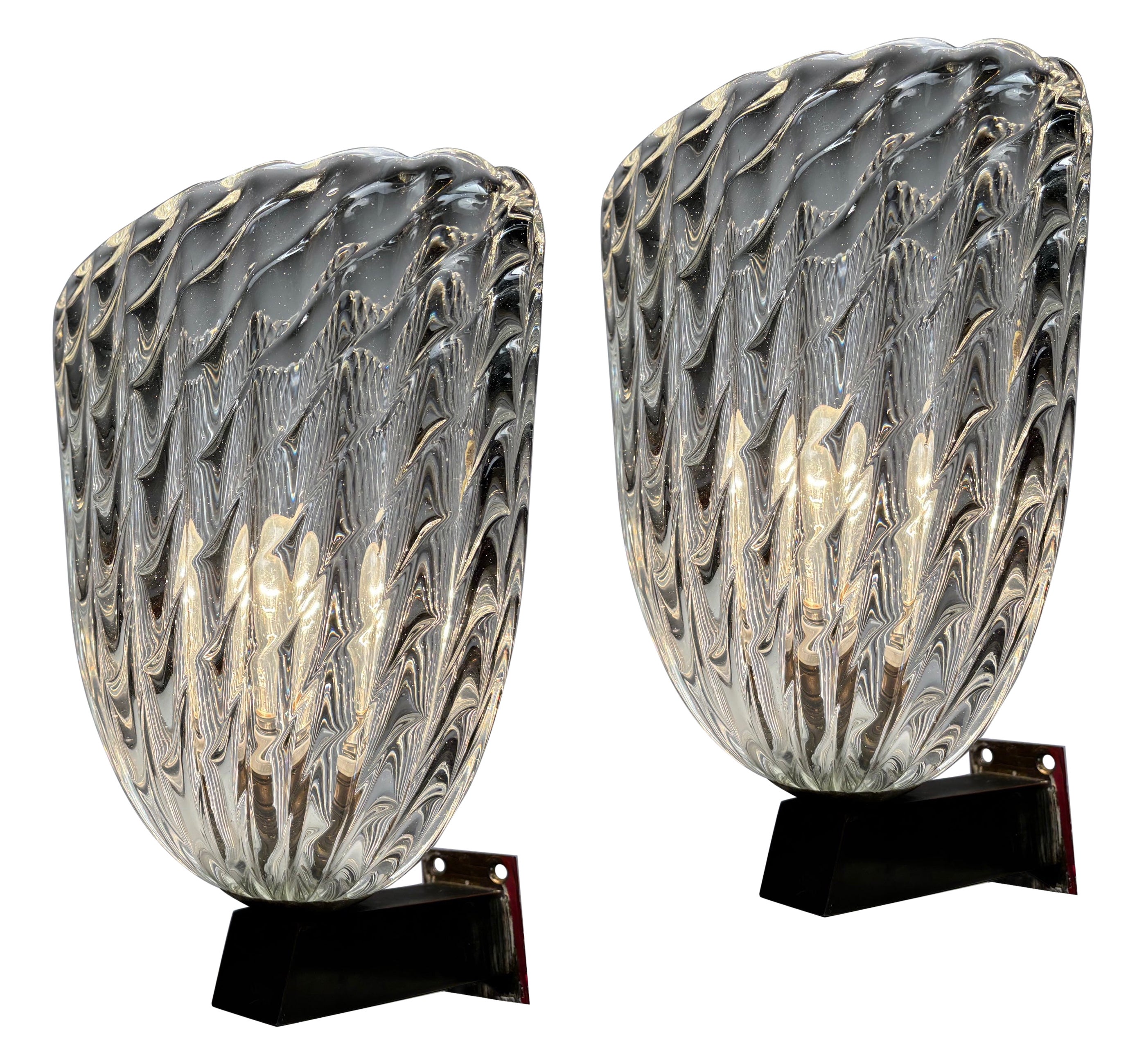 Rara coppia di grandi lampade da parete di Ercole Barovier&Toso, Italia, anni 
40