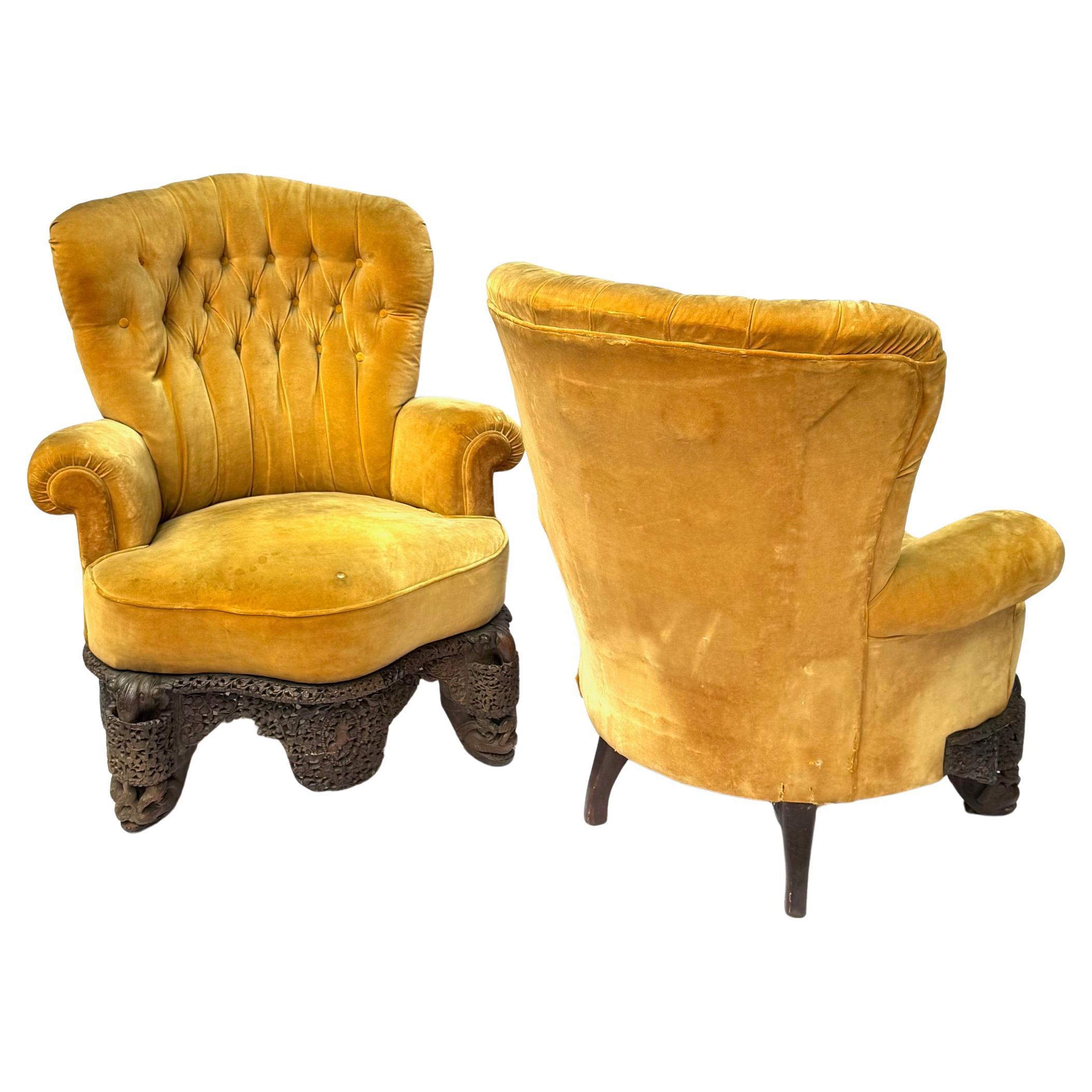 Rare Pair of Late 19th Century Anglo-Indian Armchairs