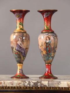 Rare Pair of Late 19th Century French Enamel Vases