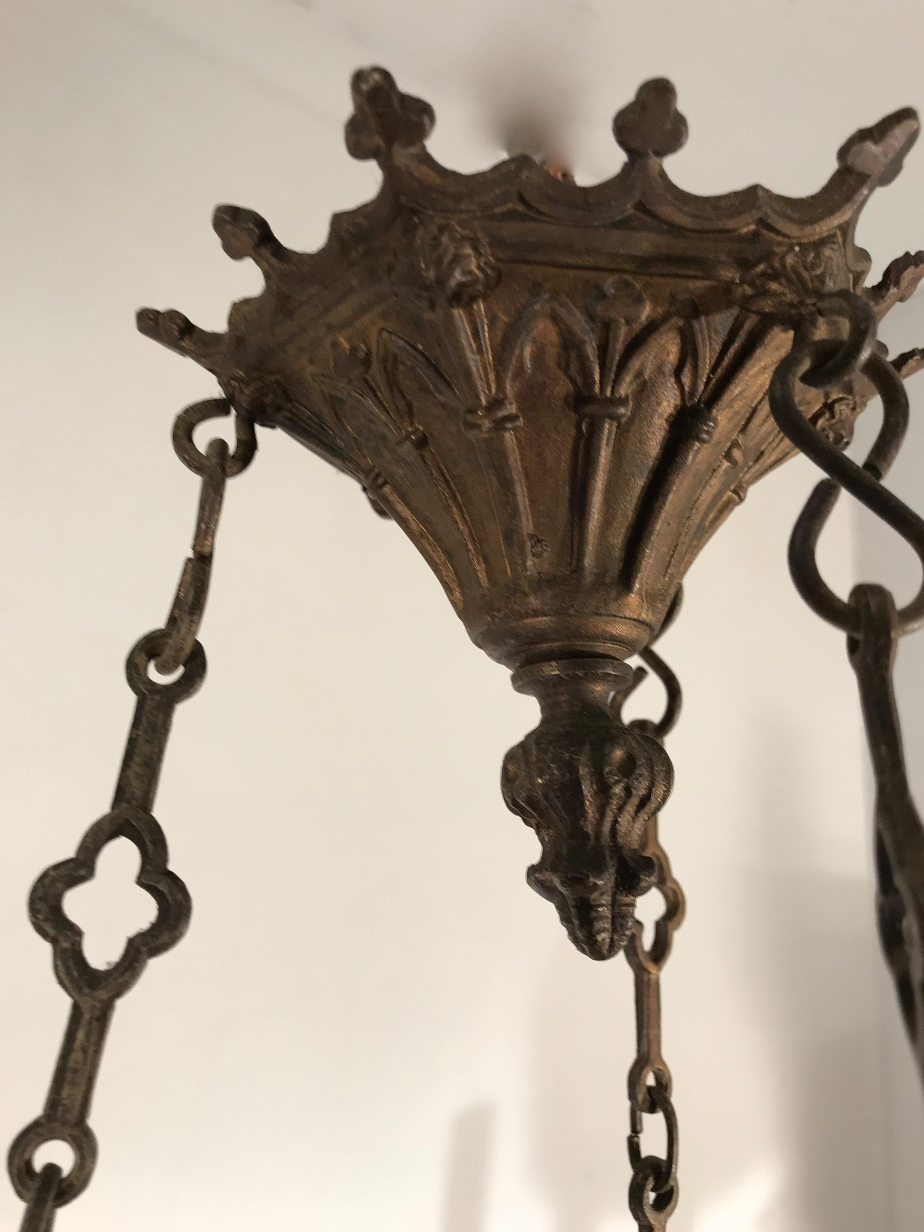 Rare Pair of Late 19th Century, Gilt and Gothic Revival Six Candle Chandeliers 11