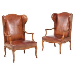 Vintage Rare Pair of Leather Bergere Chairs by Frits Henningsen, 1950s