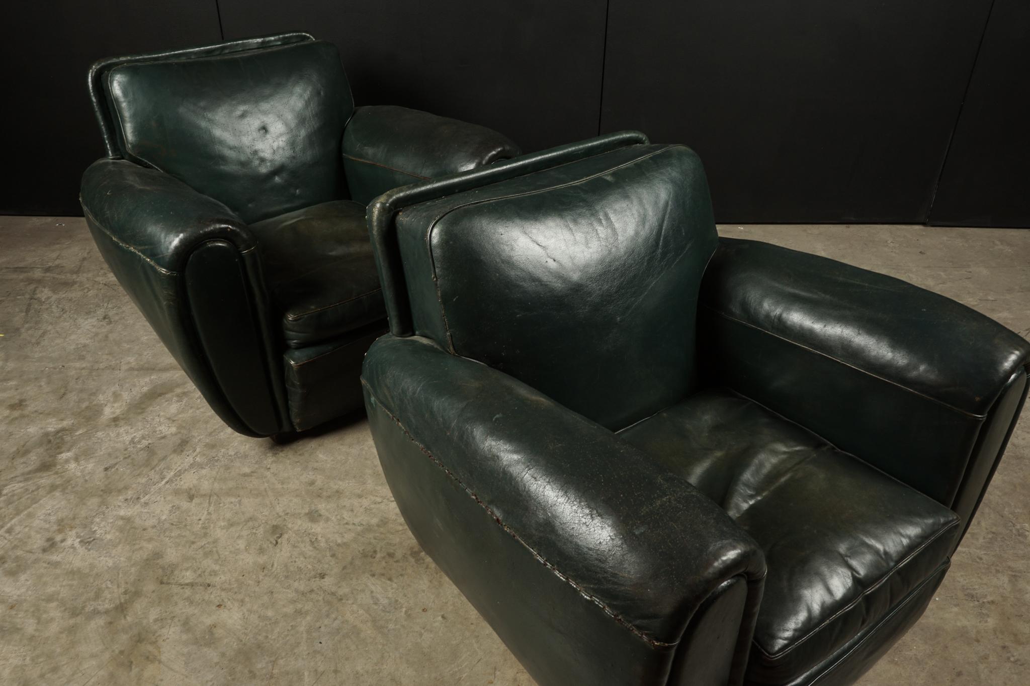 Rare Pair of Leather Club Chairs from France, circa 1950 1