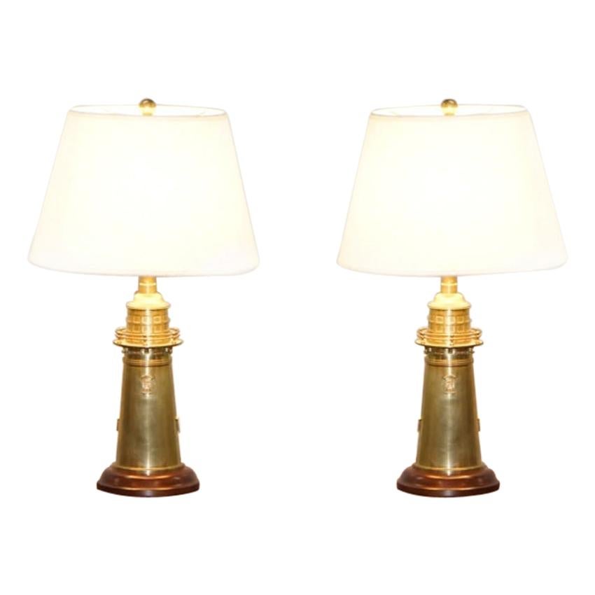 Rare Pair of Limited Edition Ralph Lauren Lighthouse Cocktail Shaker Table Lamps