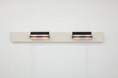 Pair of Linear Hook On Hiemstra Style Black Enameled Lamps w/ White Plexi Shades