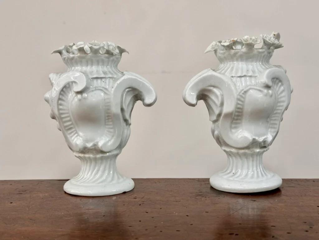 English Rare pair of Longton Hall Flower-encrusted vases, c. 1755 For Sale