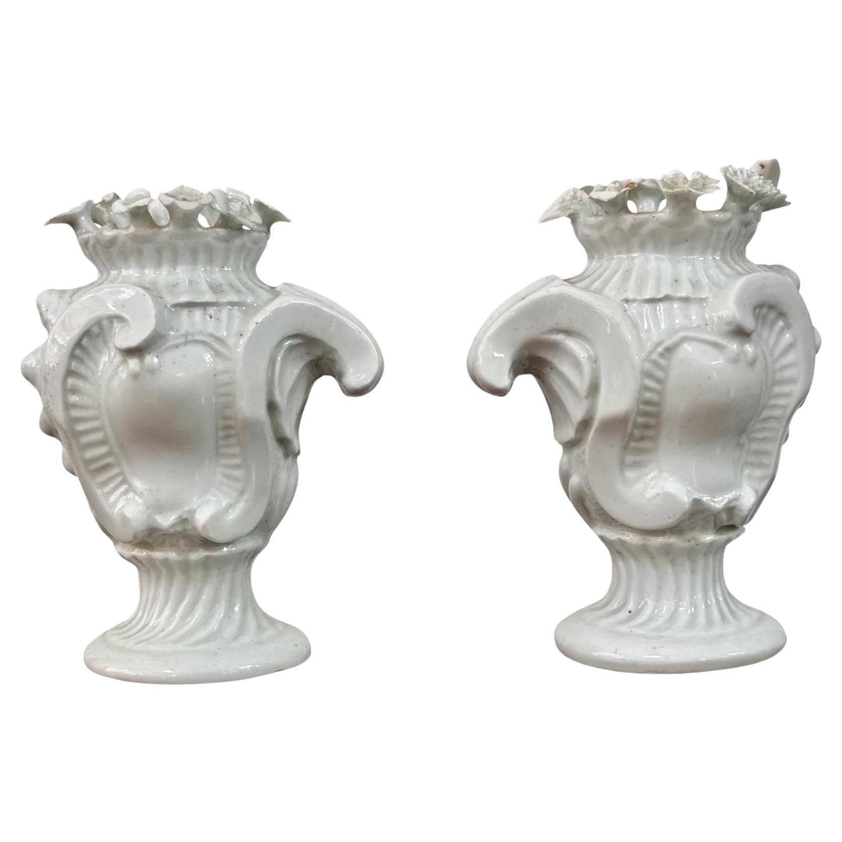 Rare pair of Longton Hall Flower-encrusted vases, c. 1755 For Sale