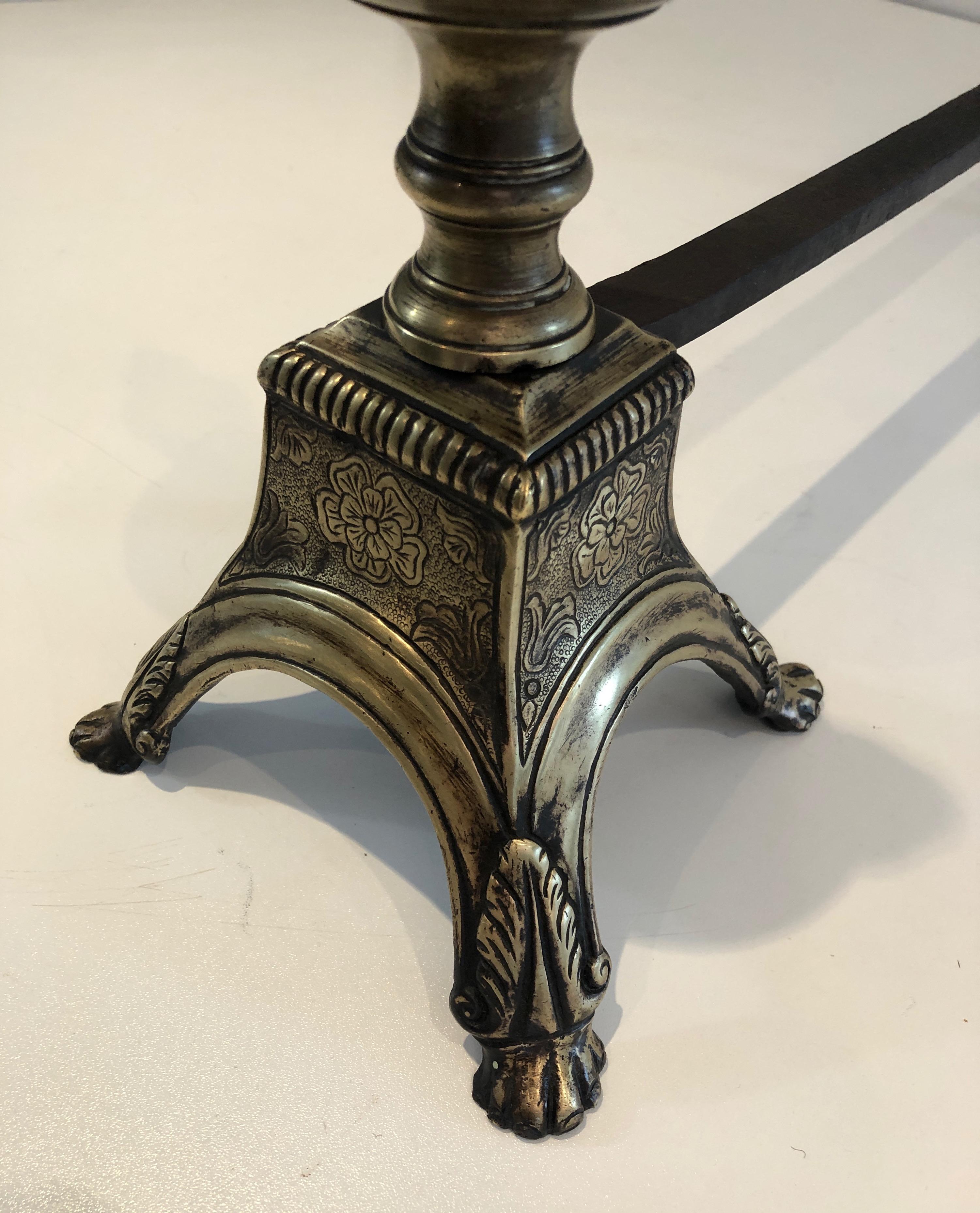 Rare Pair of Louis the 16th Style Bronze & Wrought Iron Andirons, 19th Century For Sale 11