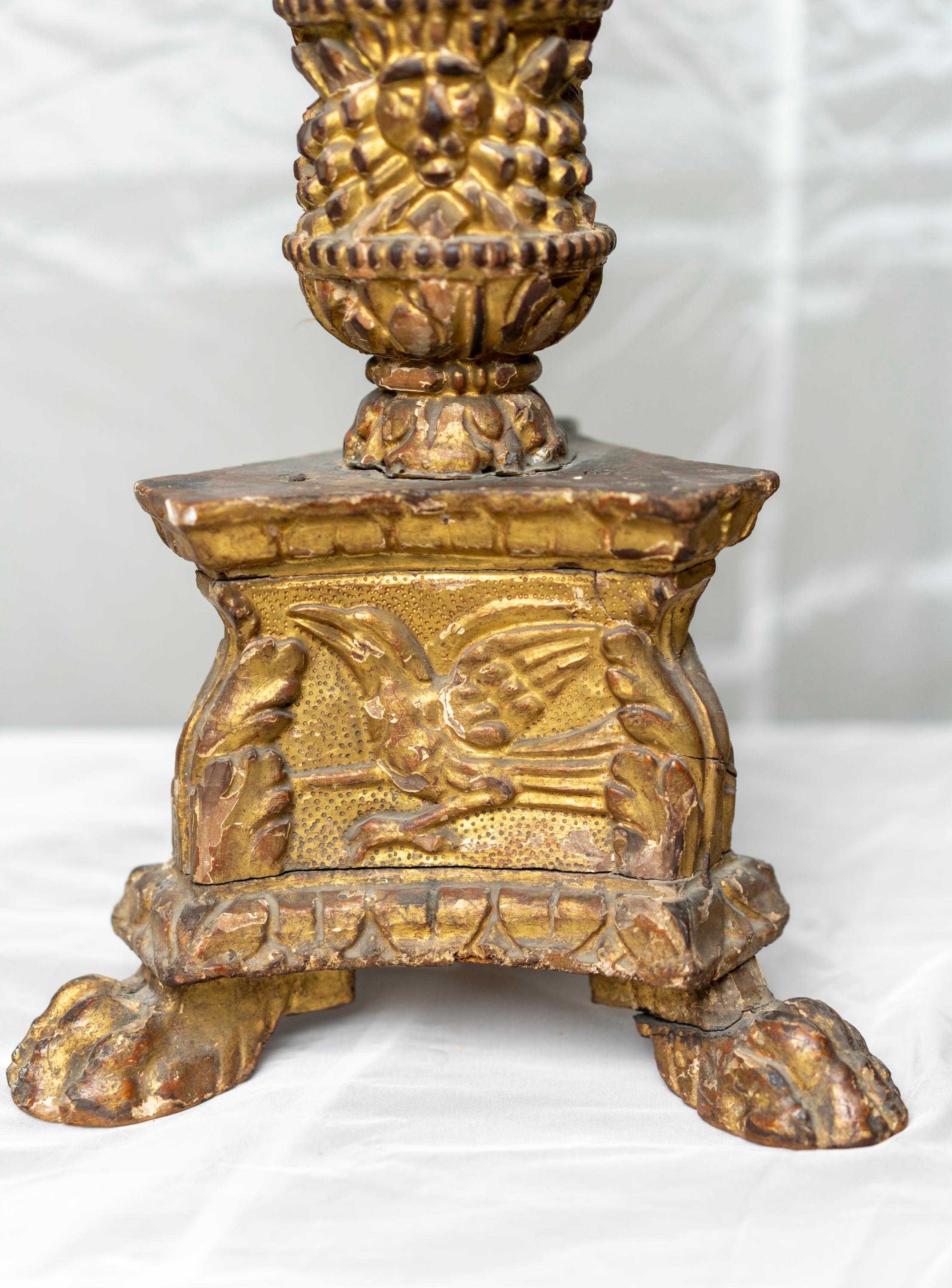 Rare Pair of Louis XIV Period Gilt Wood Carved CandleSticks 5